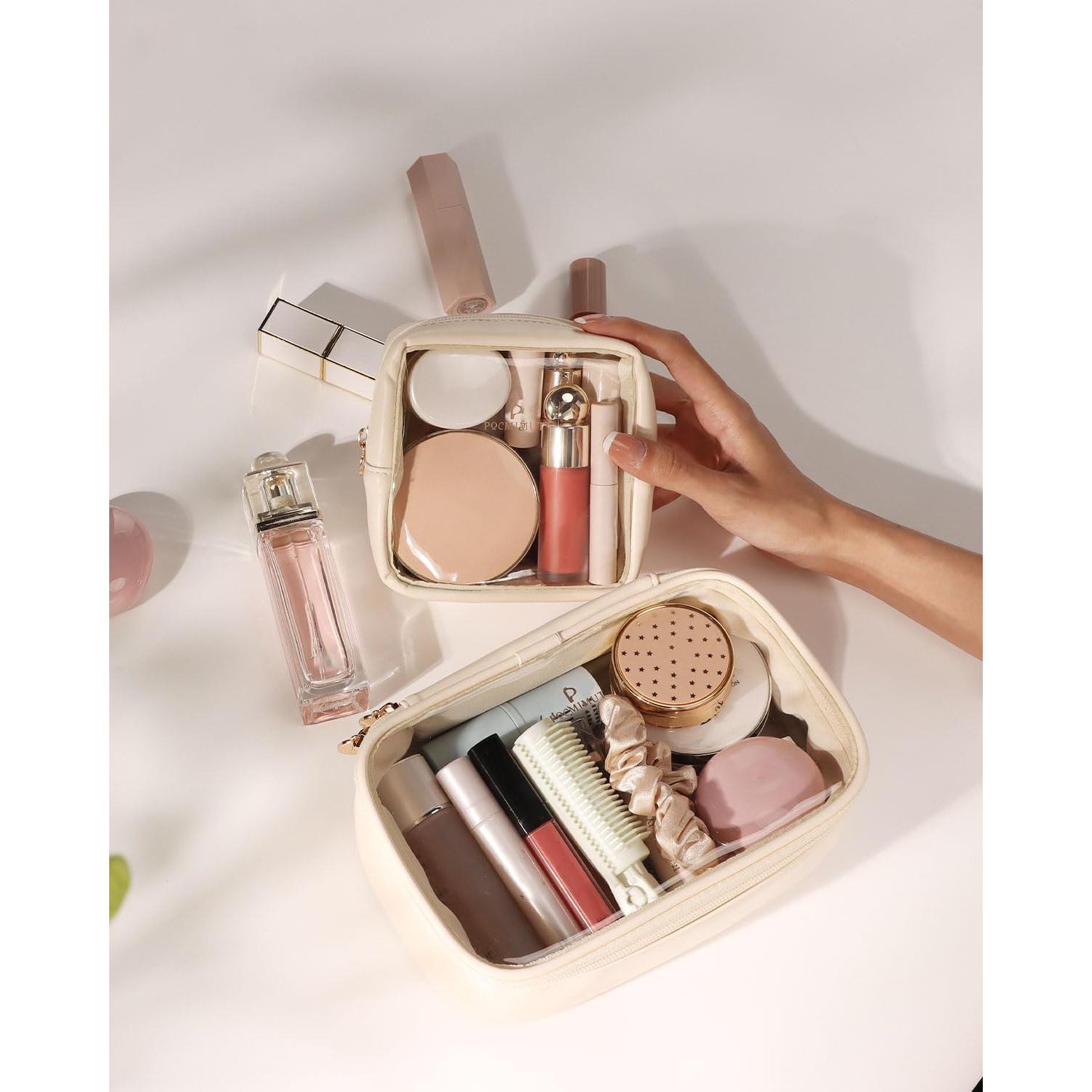 Bolsa de Maquillaje Mini Pocmimut Beige Transparente 13x13cm