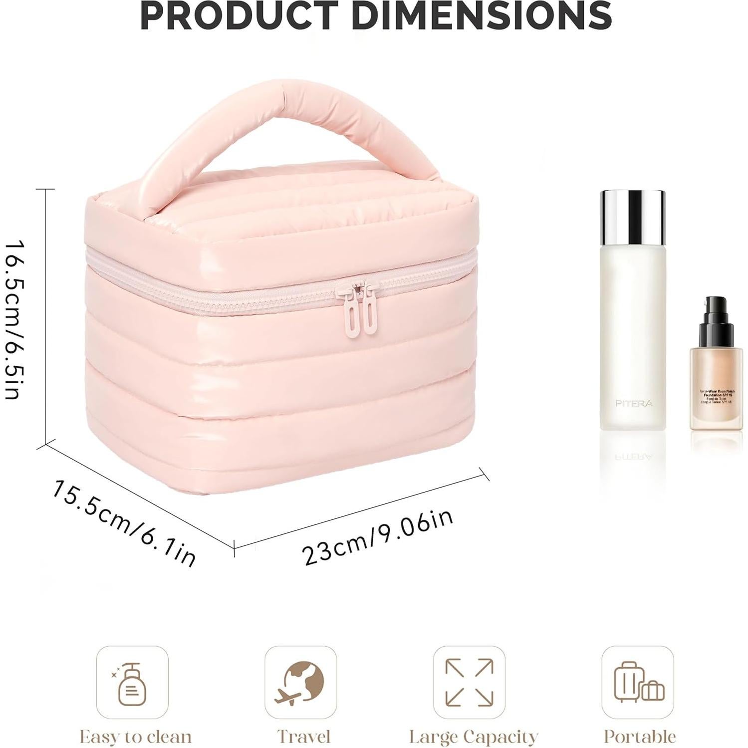 Bolsa de Maquillaje de Viaje Prite Puffy Rosa Impermeable