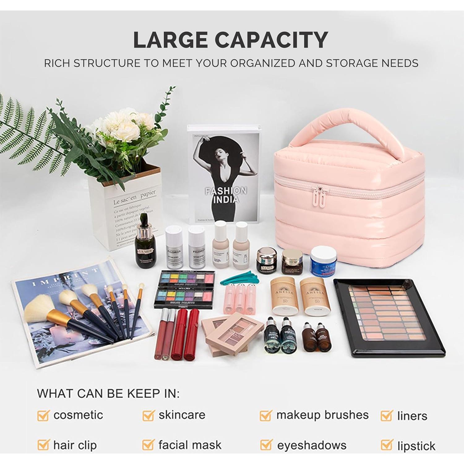 Bolsa de Maquillaje de Viaje Prite Puffy Rosa Impermeable