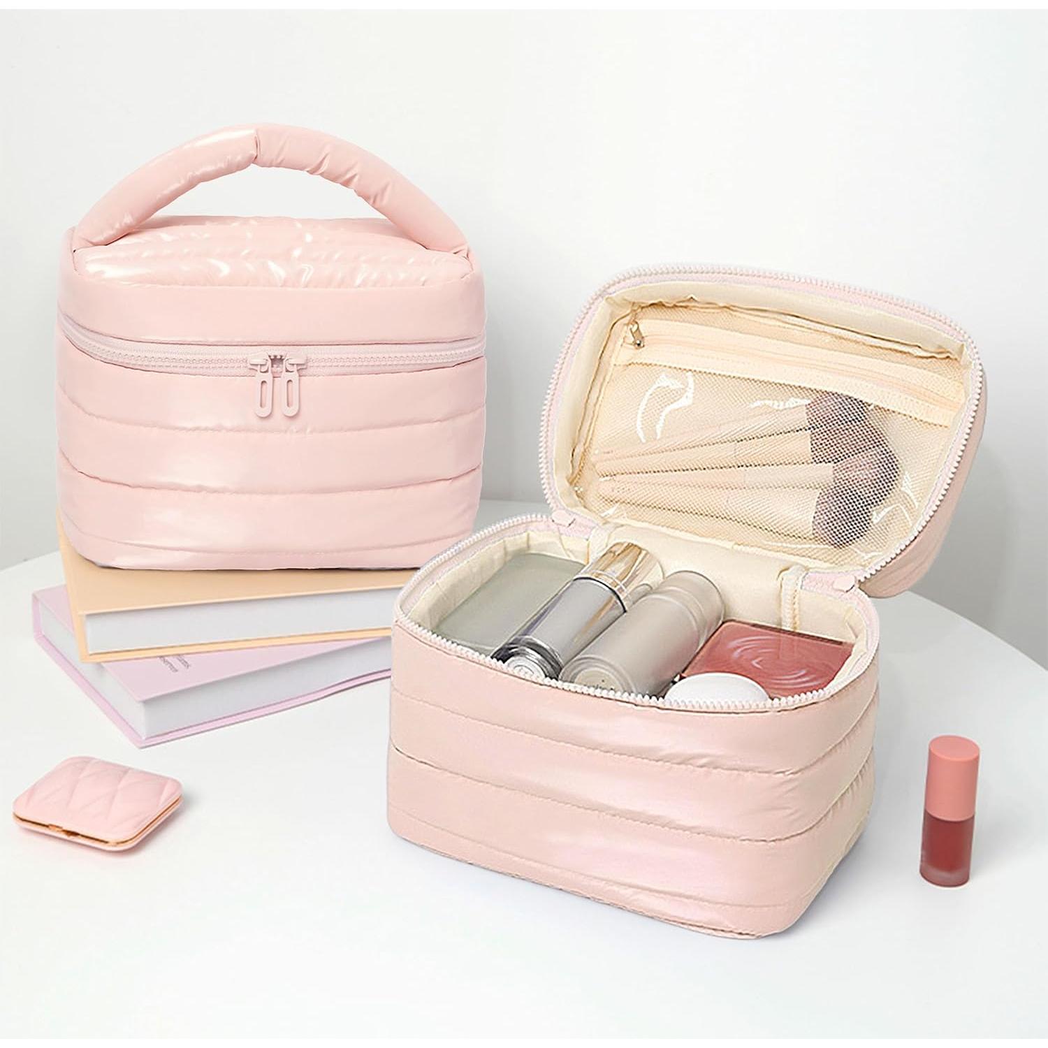 Bolsa de Maquillaje de Viaje Prite Puffy Rosa Impermeable