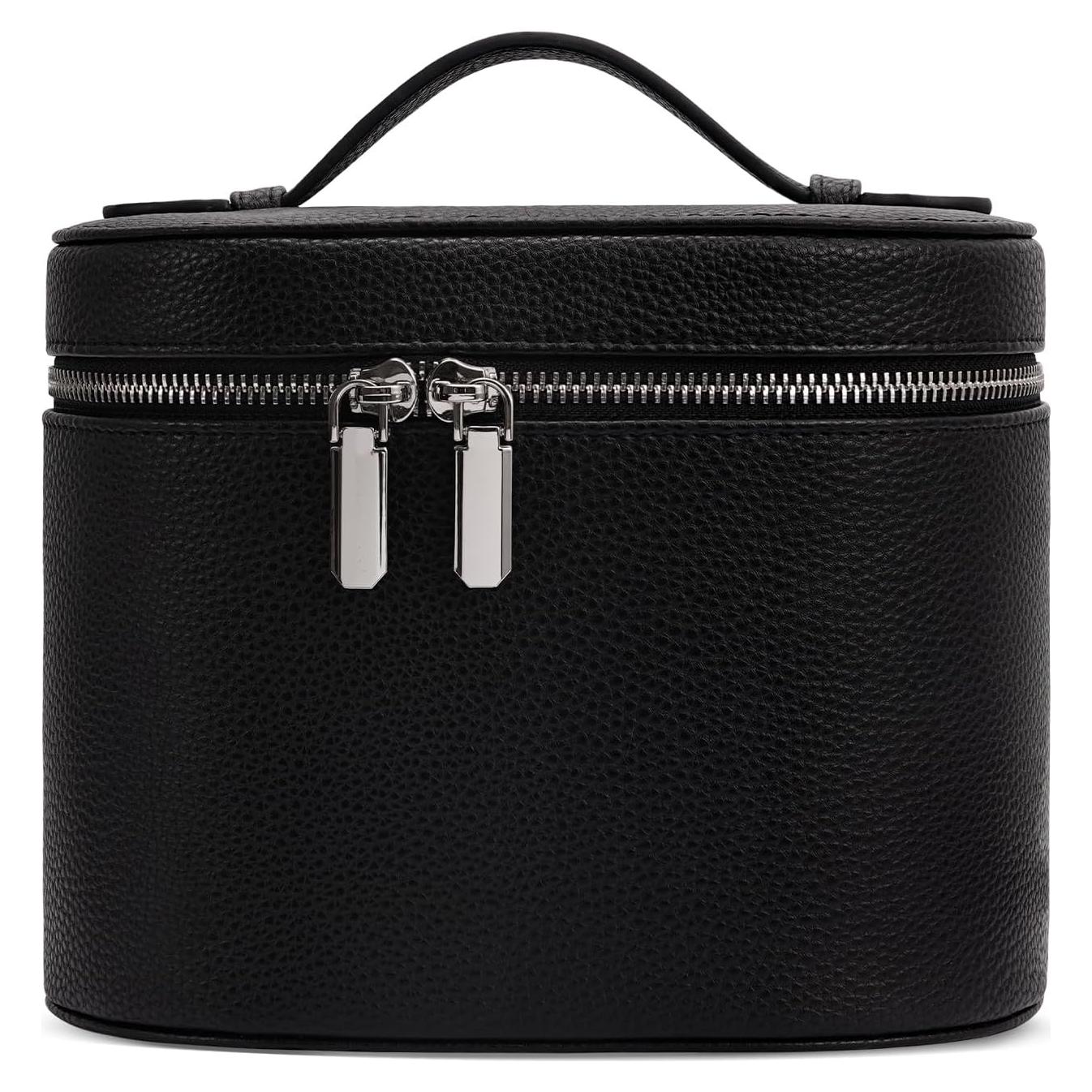 Estuche Cosmético de Cuero Negro para Maquillaje 20.1x15cm