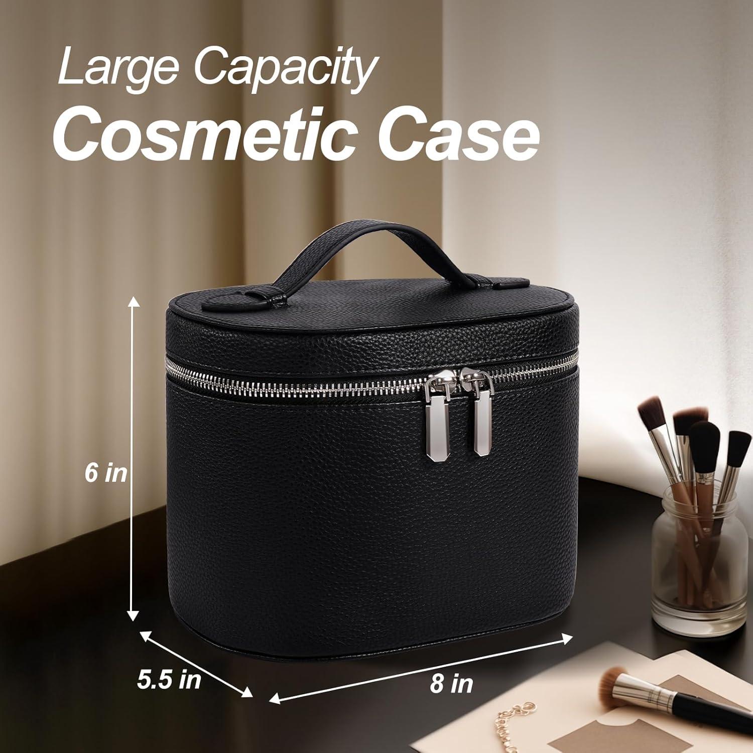 Estuche Cosmético de Cuero Negro para Maquillaje 20.1x15cm