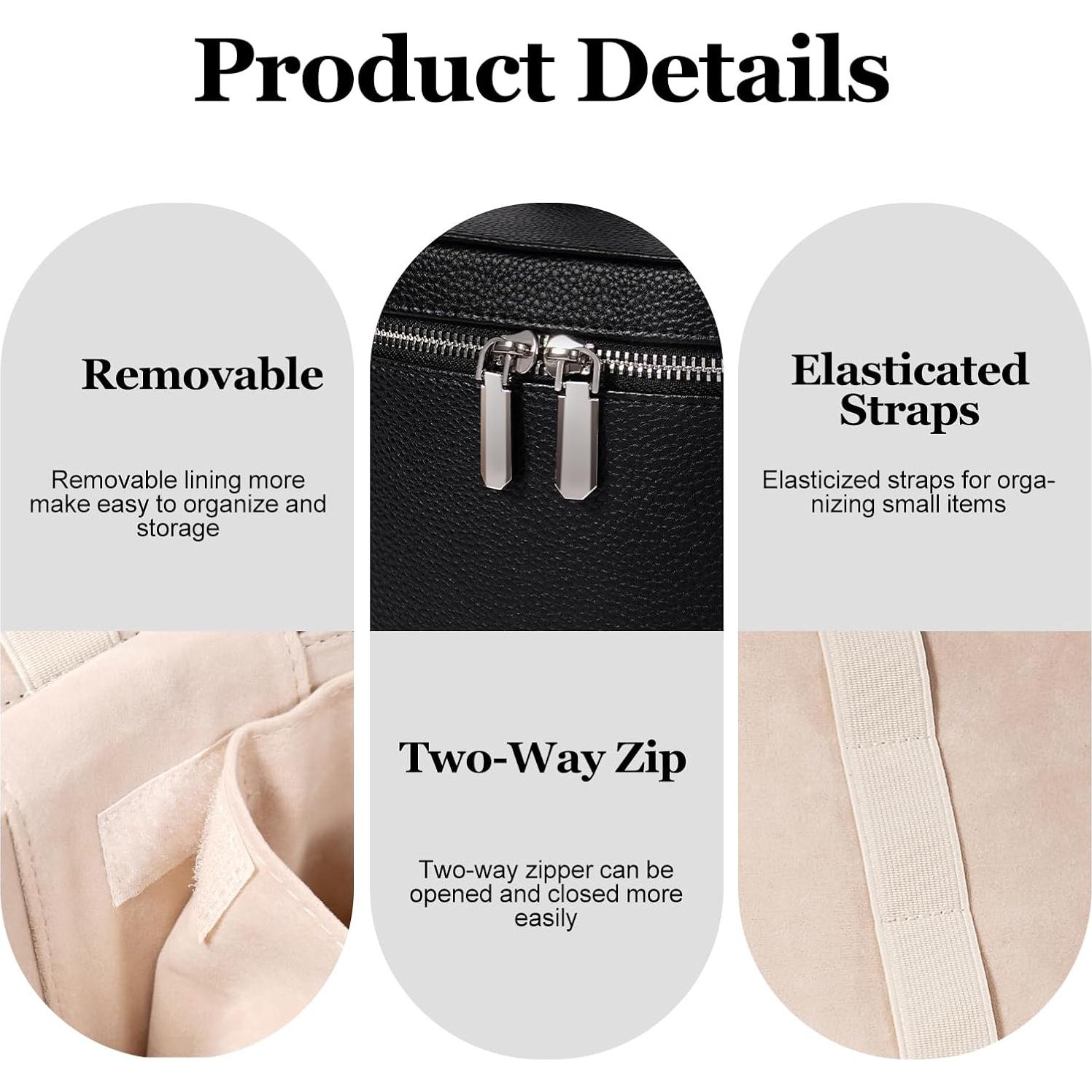 Estuche Cosmético de Cuero Negro para Maquillaje 20.1x15cm