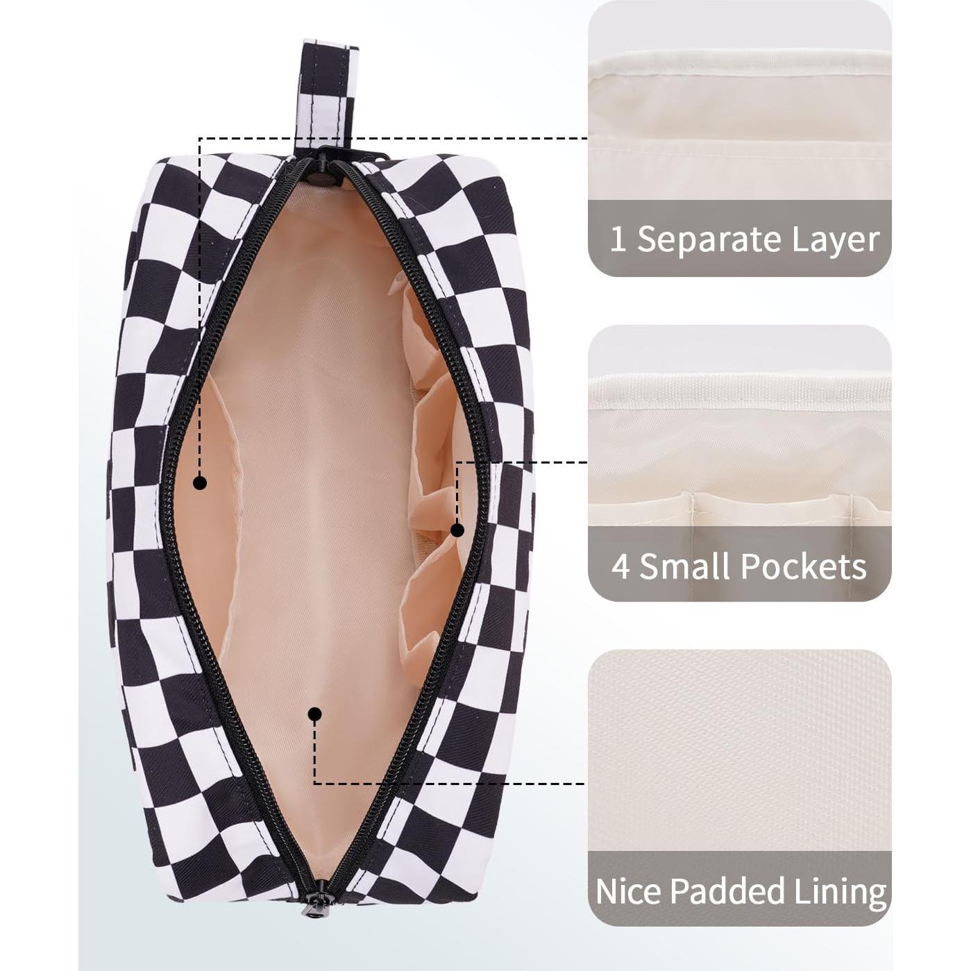 Bolsa de Maquillaje Grande Narwey Cuadros Negros Organizador