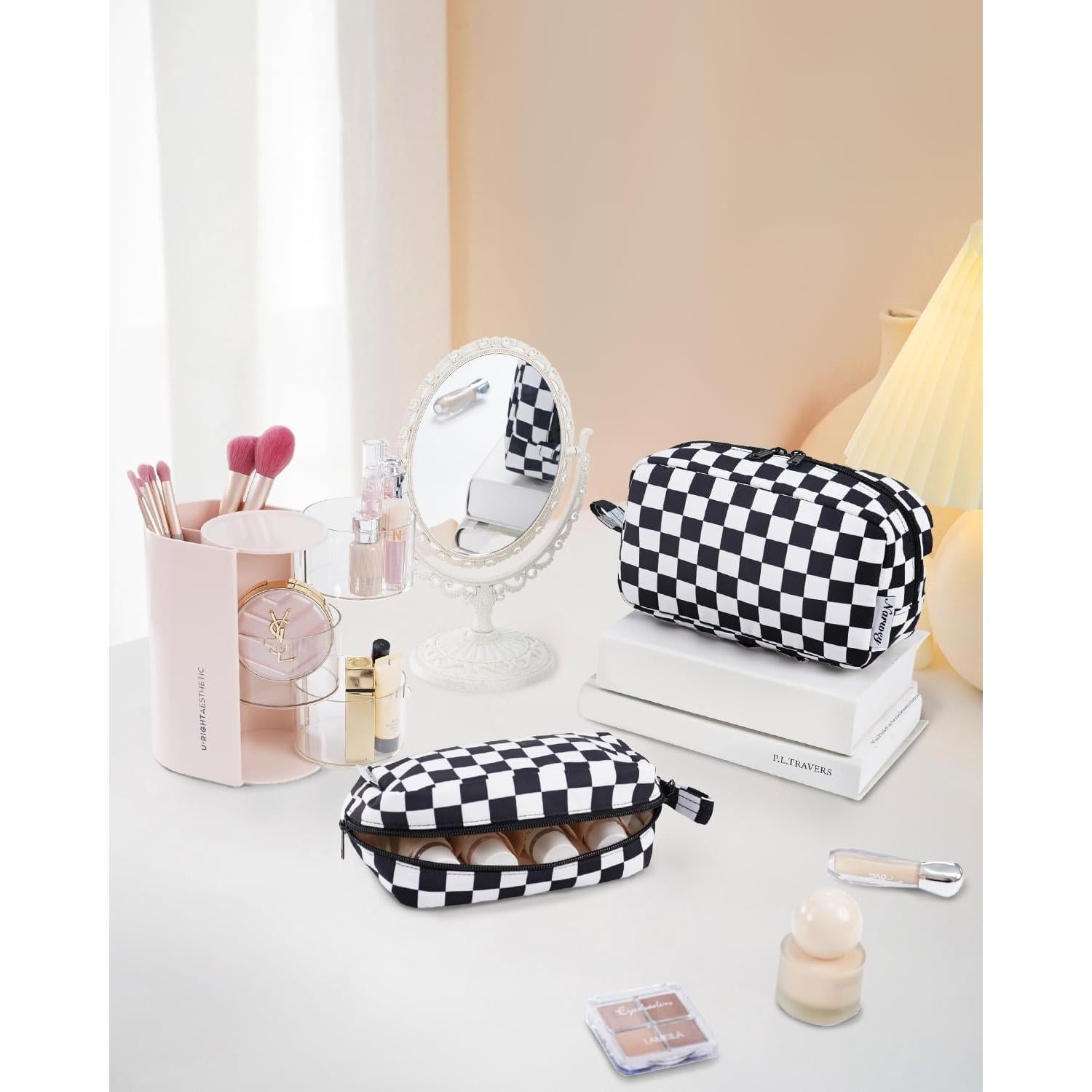 Bolsa de Maquillaje Grande Narwey Cuadros Negros Organizador