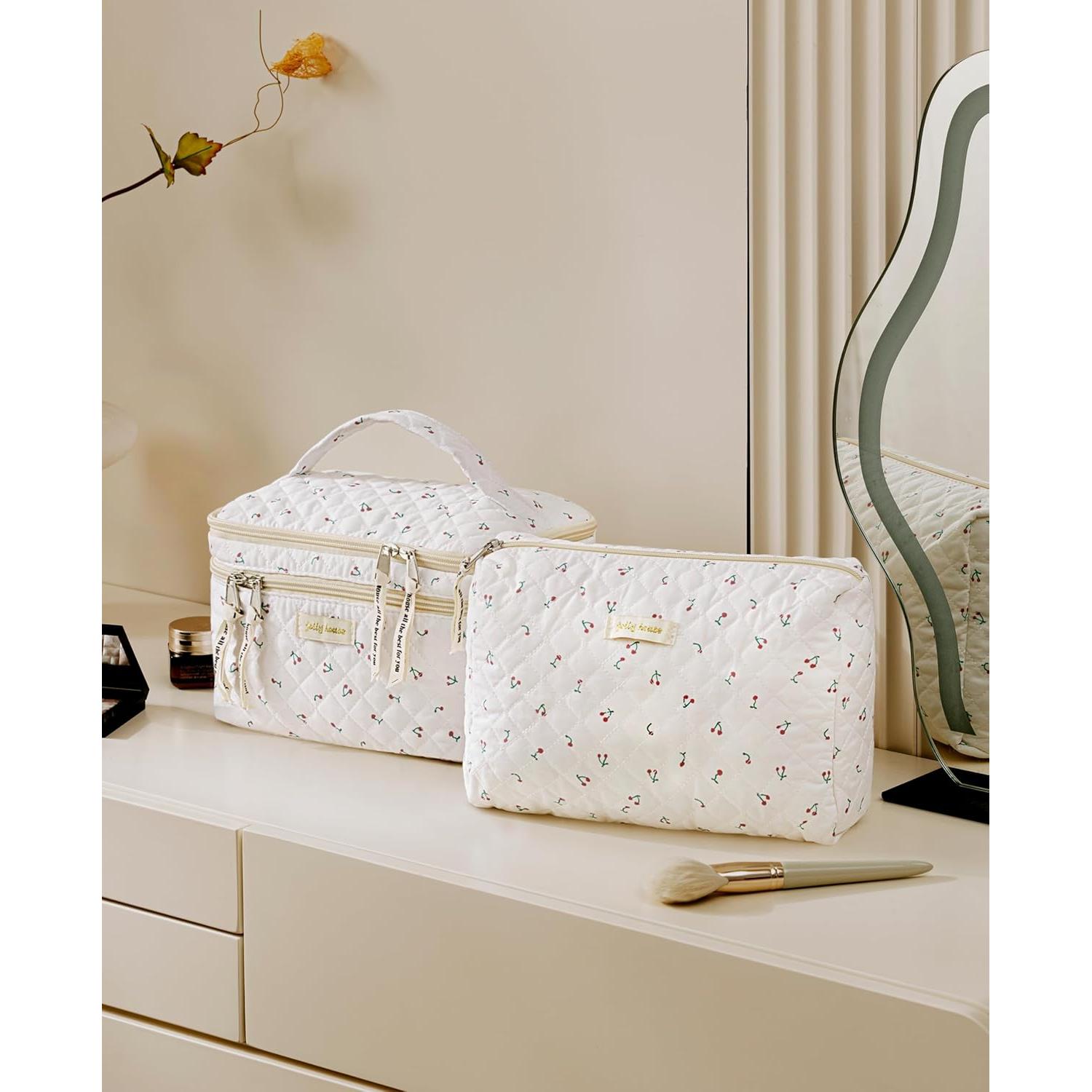 Bolsa de Maquillaje HBselect 2 Piezas Algodón Grande Rosa