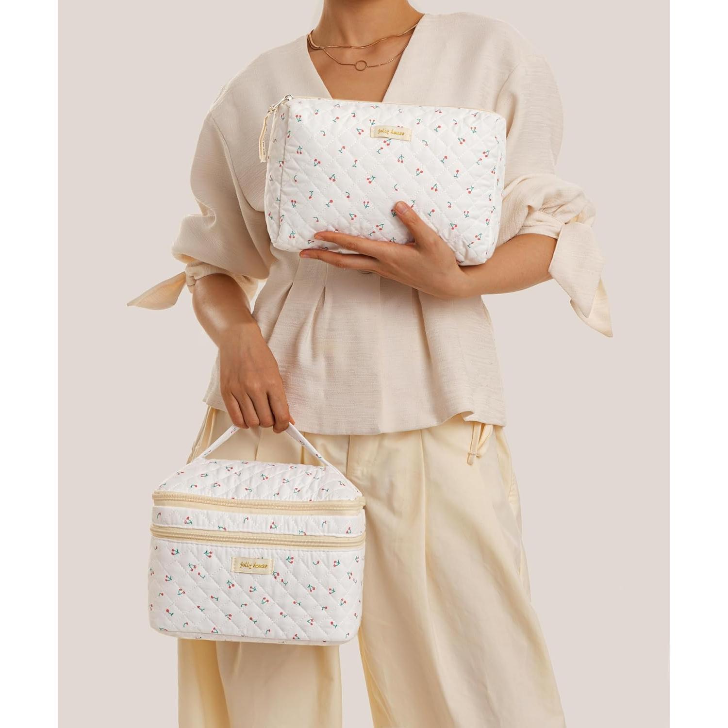 Bolsa de Maquillaje HBselect 2 Piezas Algodón Grande Rosa