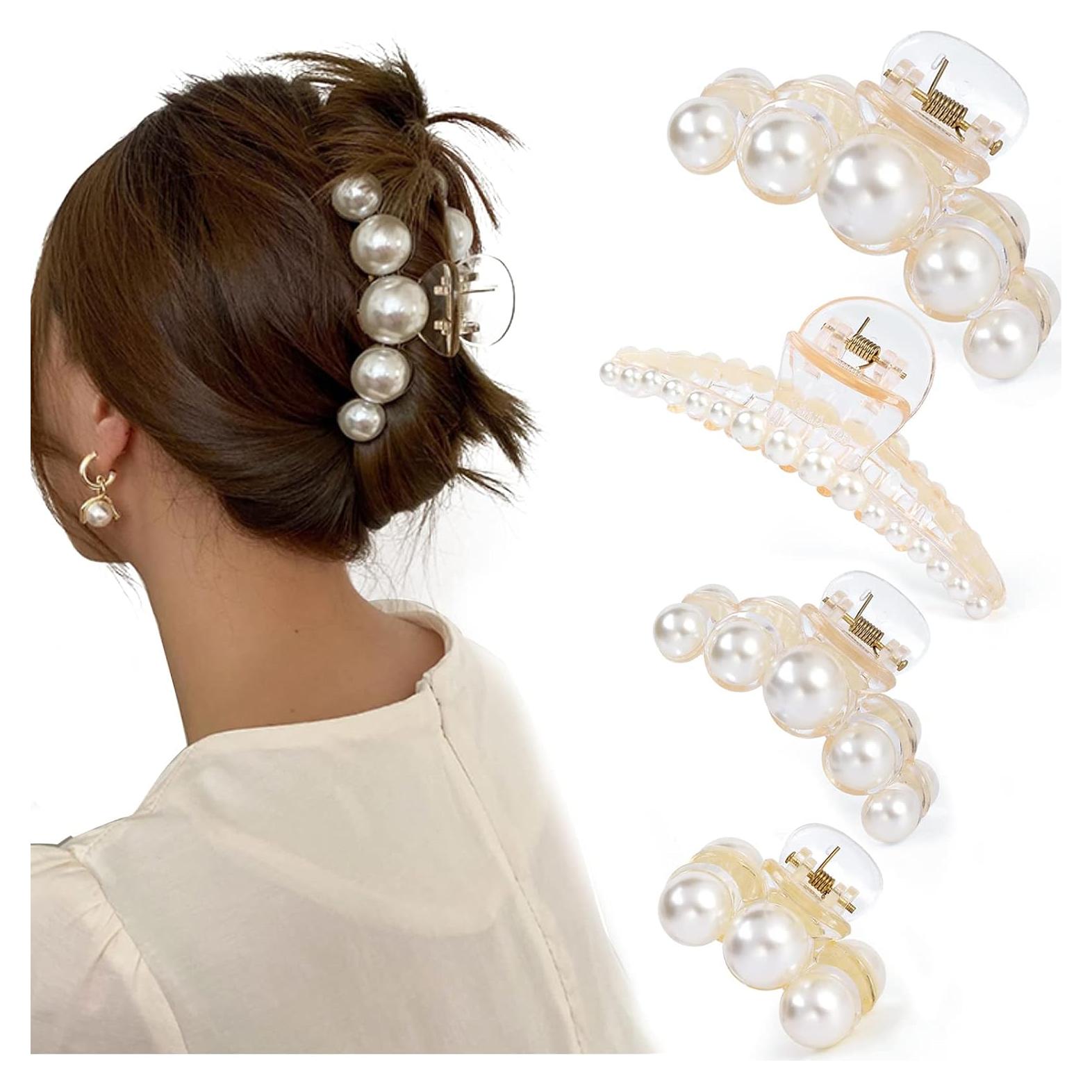 Clips de Garra de Perla Mehayi - 4 Piezas para Cabello Grueso y Fino