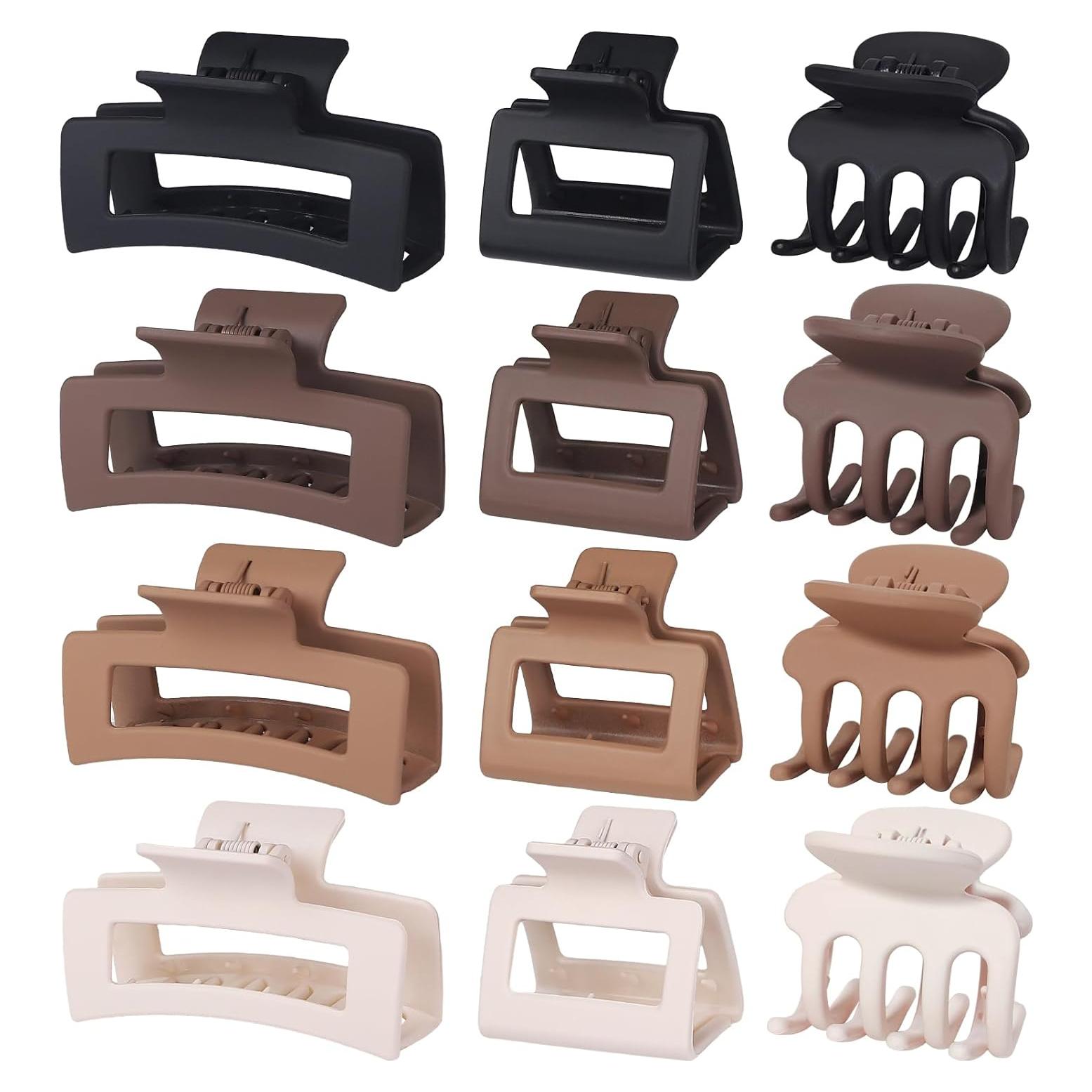 Clips de Garra para Cabello SMKSL - 12 Pcs, 3 Tamaños, Marrón y Negro