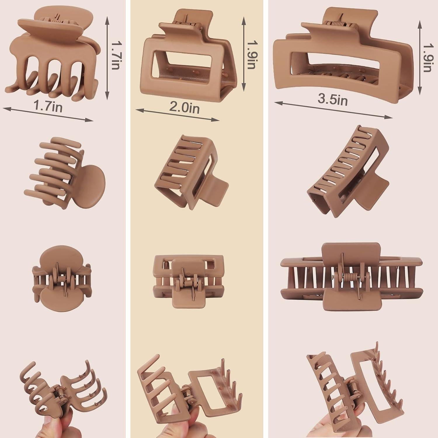 Clips de Garra para Cabello SMKSL - 12 Pcs, 3 Tamaños, Marrón y Negro