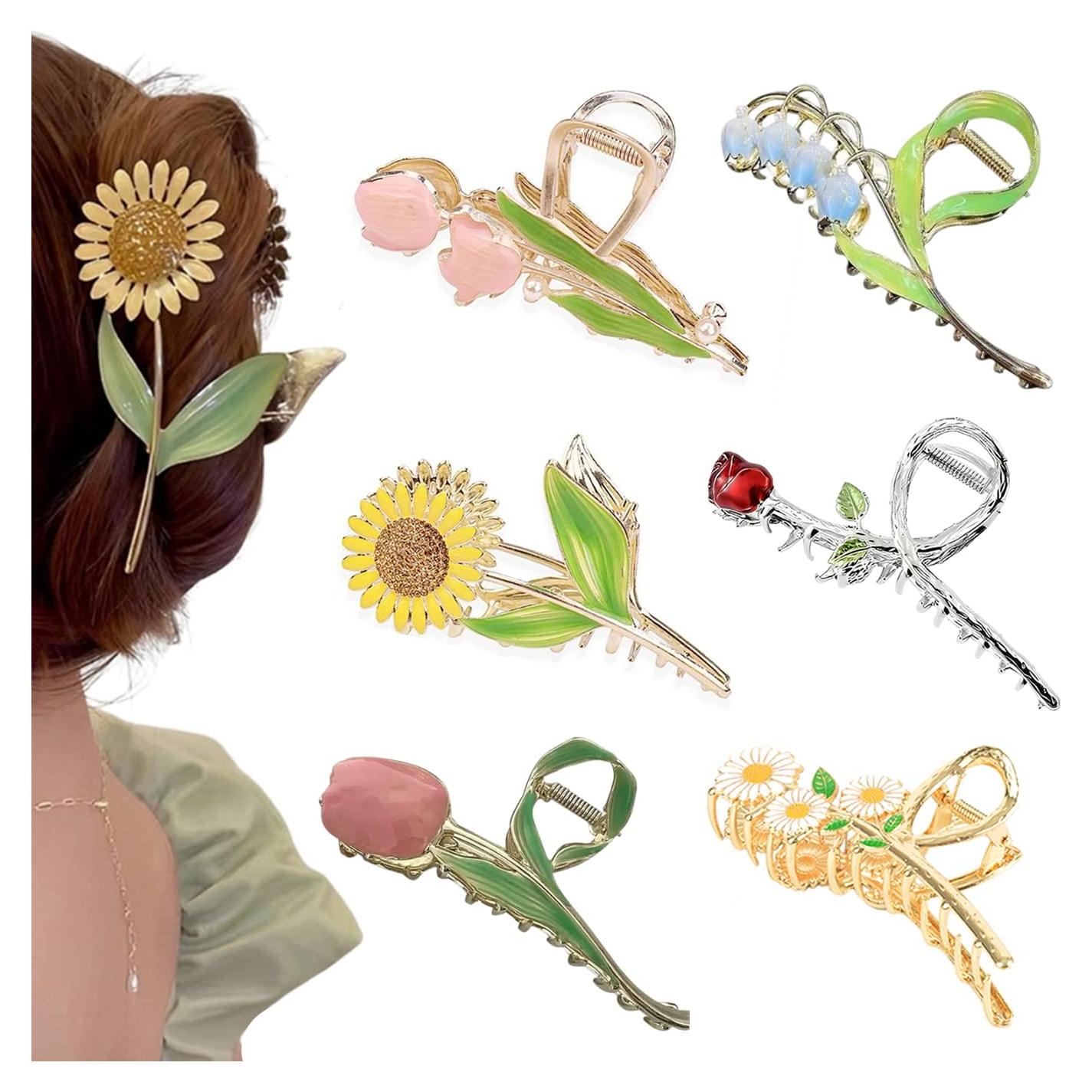Pinzas para el cabello REALHUNLEE 6 Piezas Flores Antideslizantes