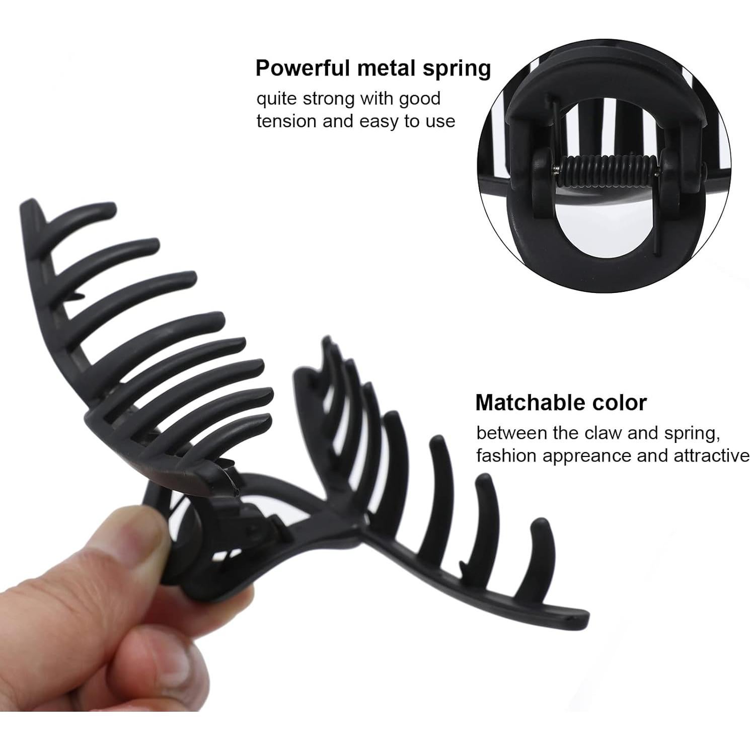 5 Clips de Garra Grandes AWAYTR para Cabello Grueso Negro Mate