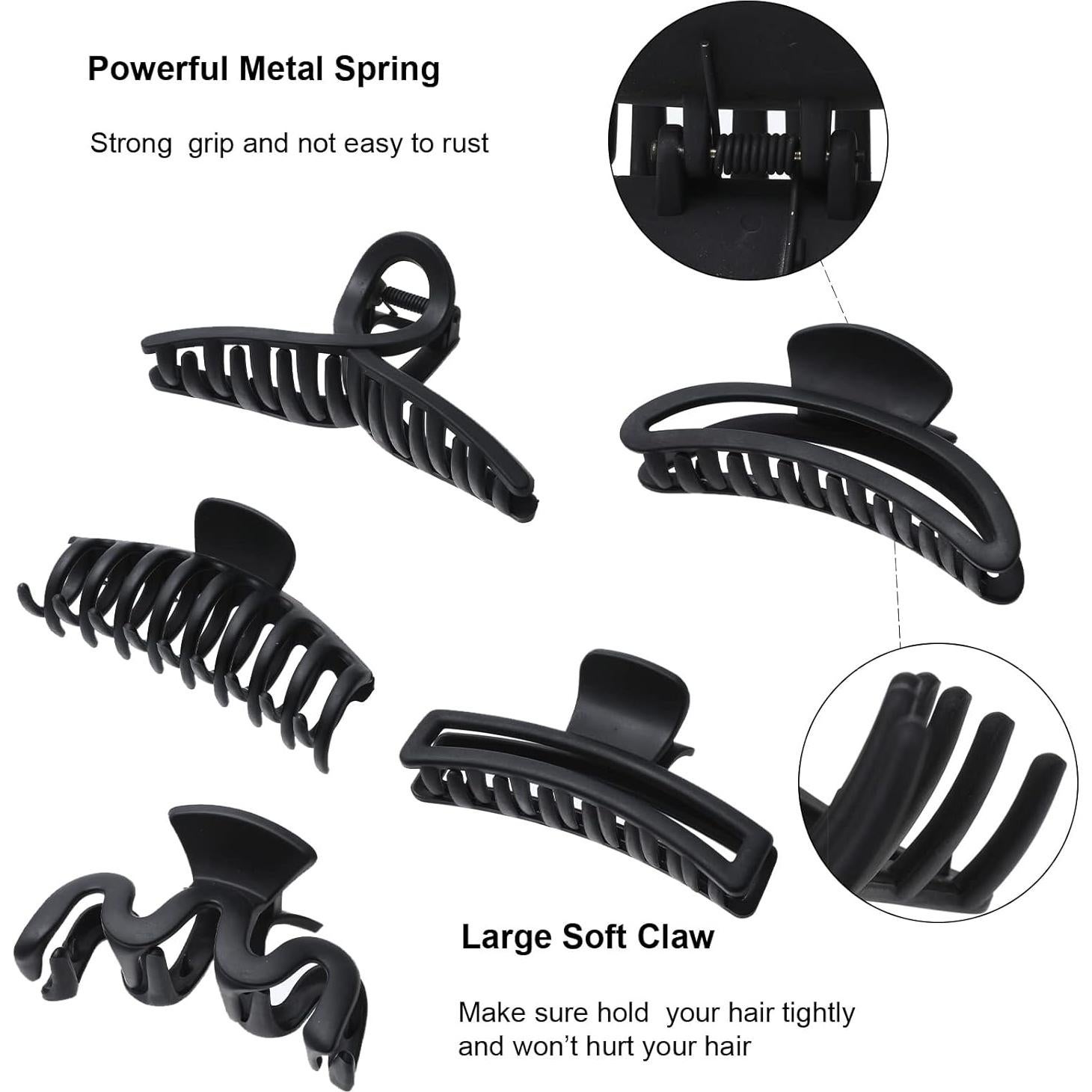 5 Clips de Garra Grandes AWAYTR para Cabello Grueso Negro Mate