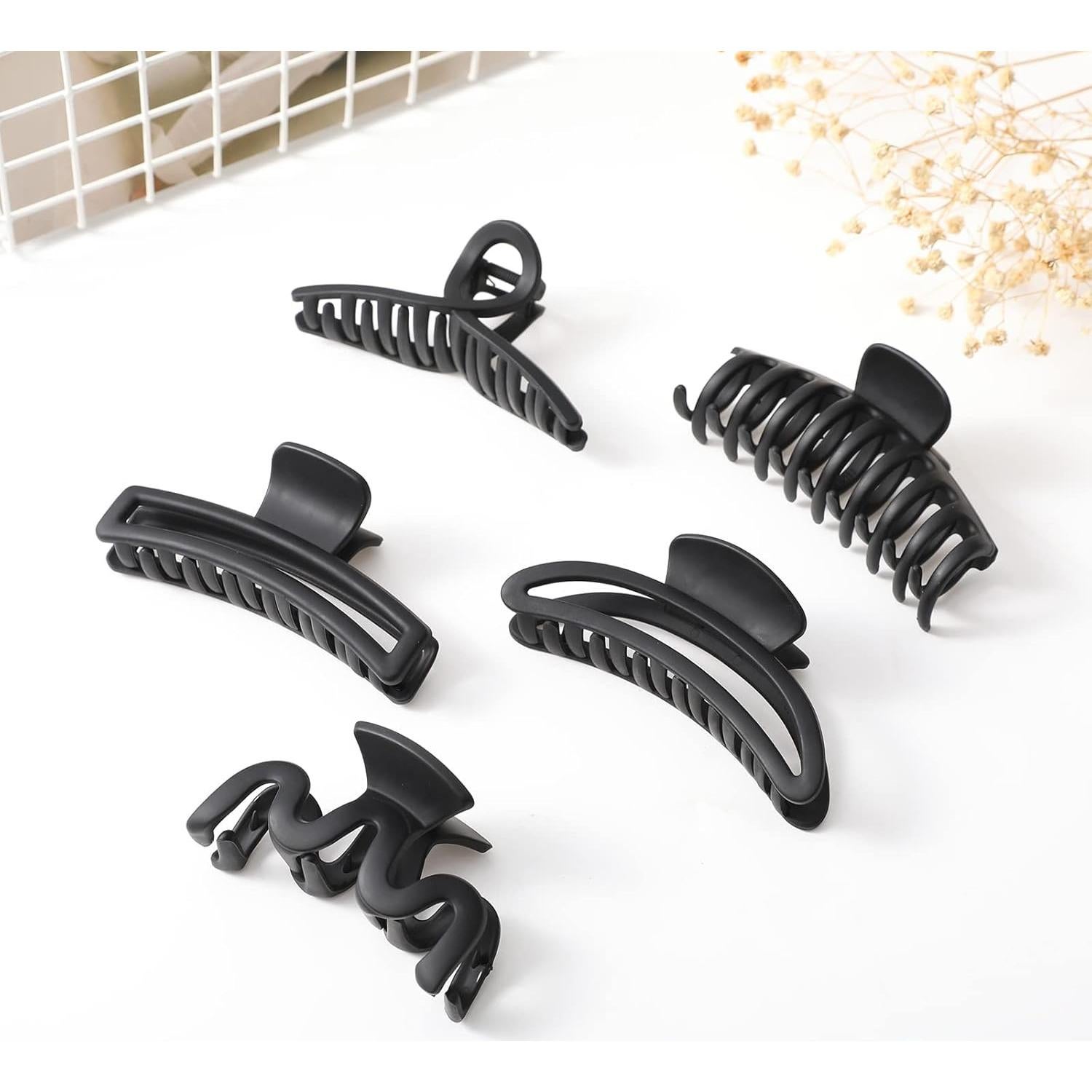 5 Clips de Garra Grandes AWAYTR para Cabello Grueso Negro Mate