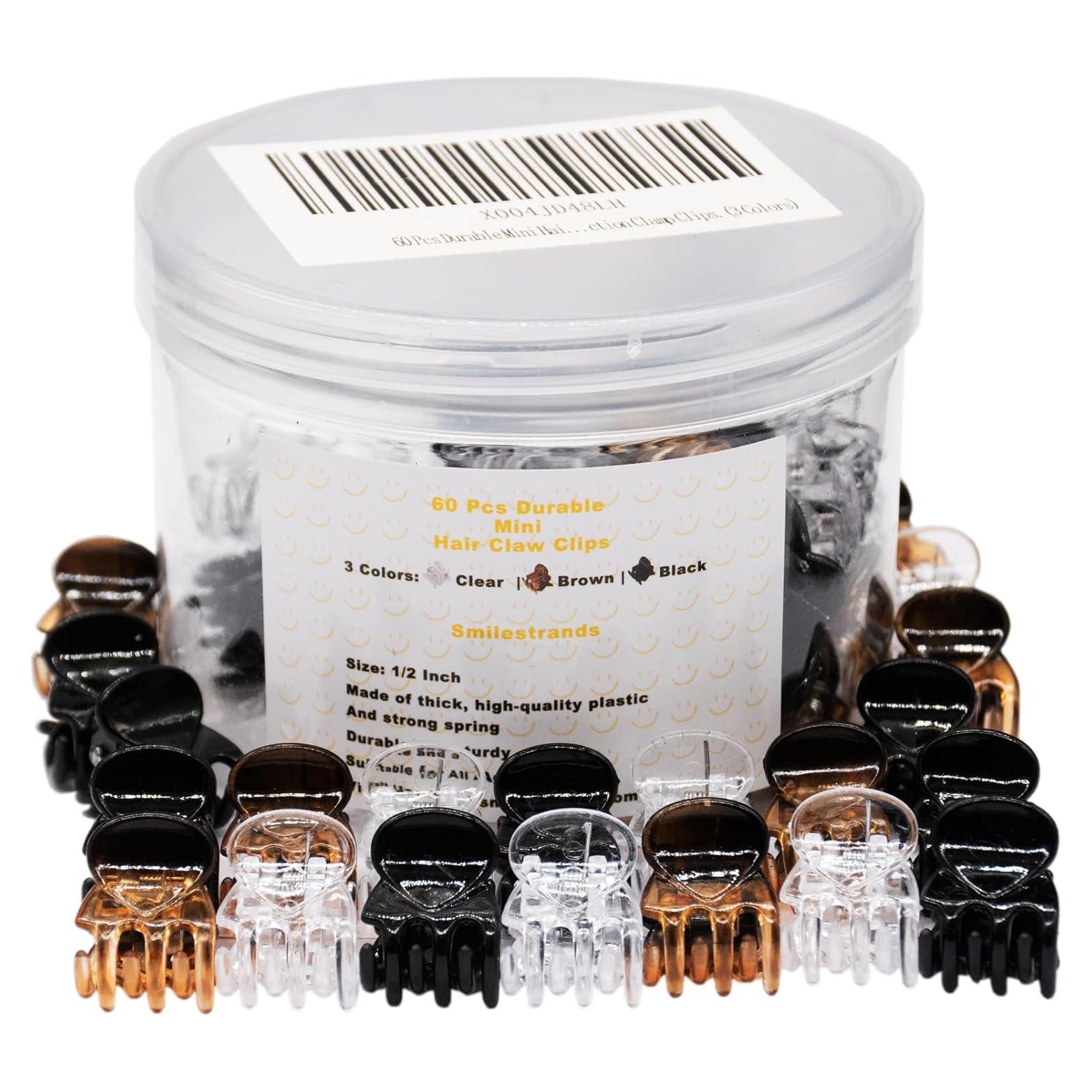 60 Clips de Garra Mini SmileStrands - Sujeción Fuerte, 3 Colores