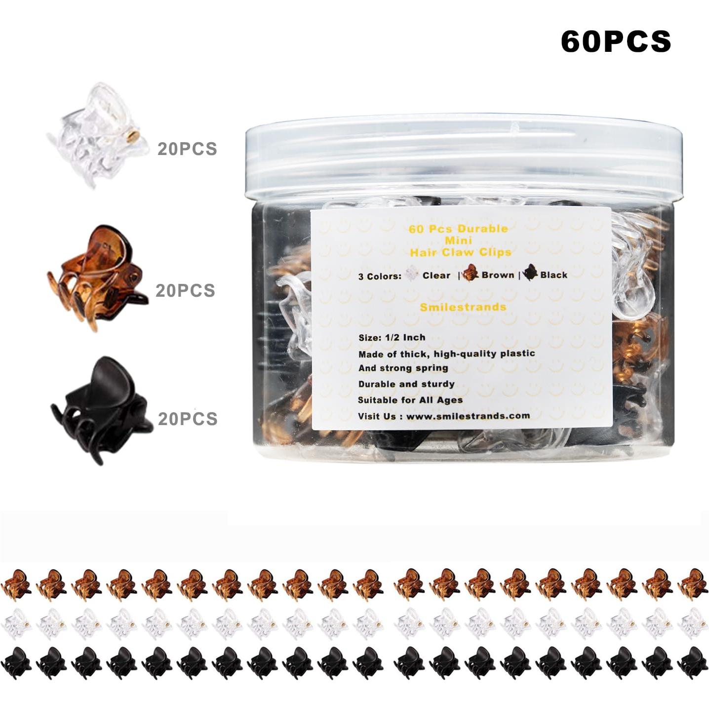 60 Clips de Garra Mini SmileStrands - Sujeción Fuerte, 3 Colores