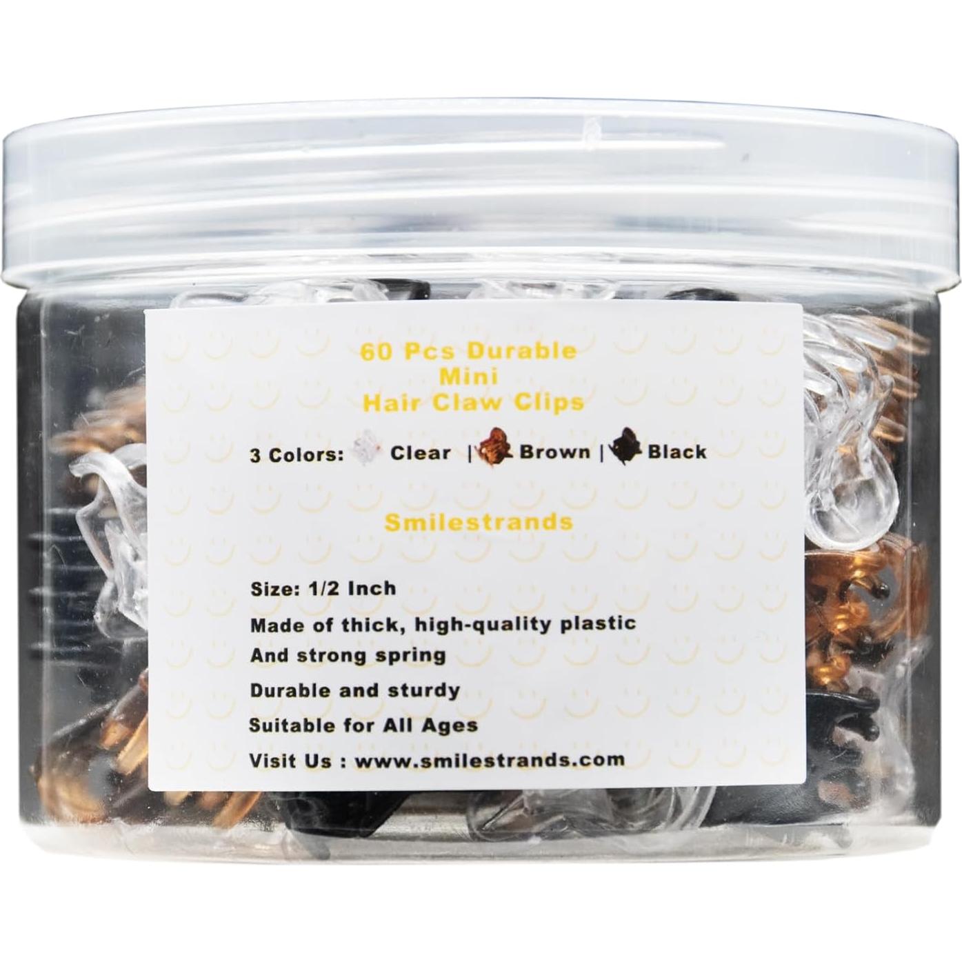 60 Clips de Garra Mini SmileStrands - Sujeción Fuerte, 3 Colores