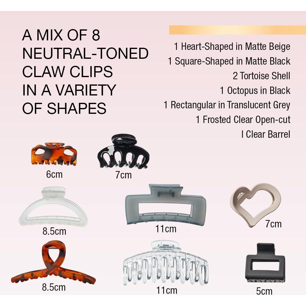 Set de 8 Clips de Garra Scunci Conair - Neutros y Variados