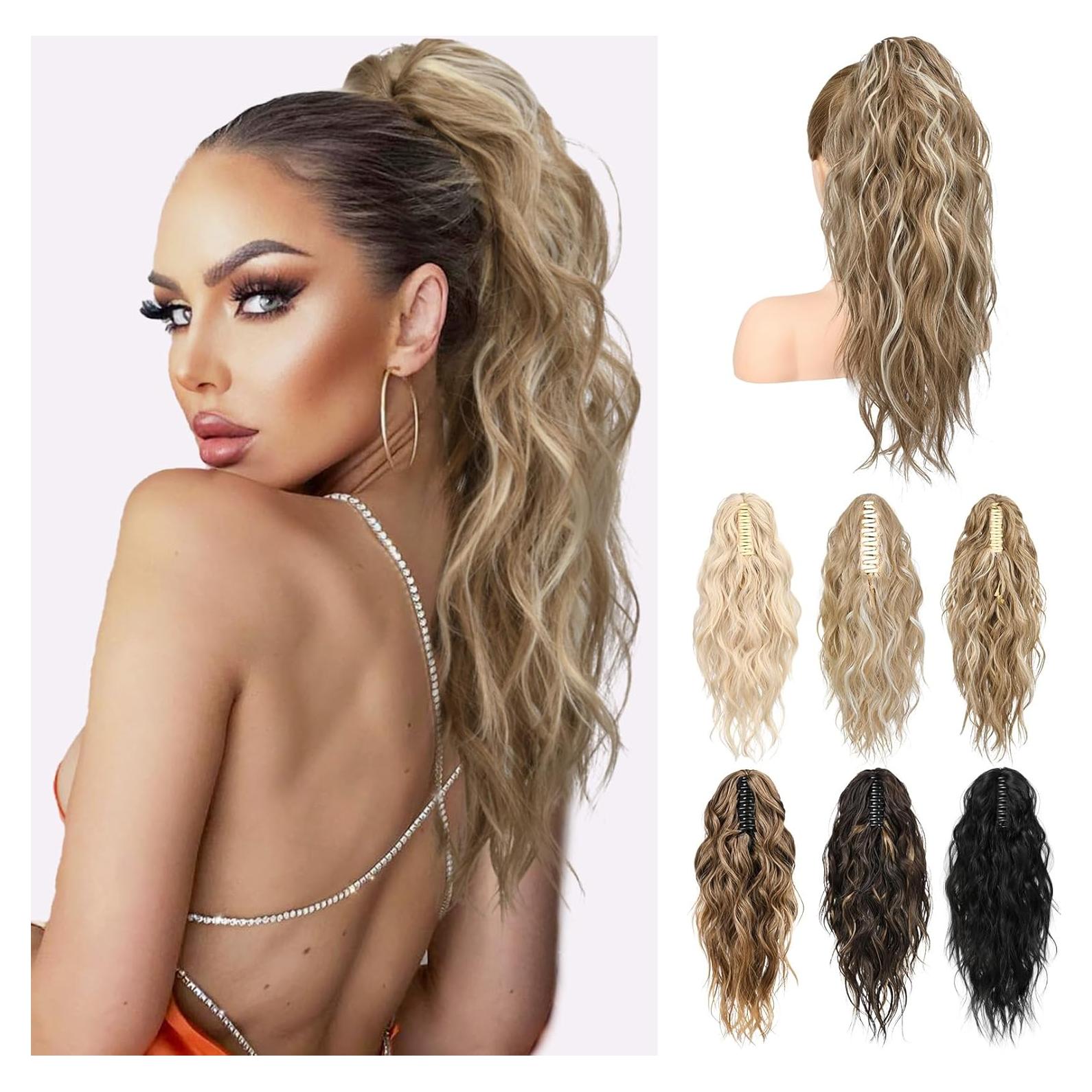 Extensión de Cola de Caballo LONAI 45.72 cm Rizada con Clip - Rubio Oscuro