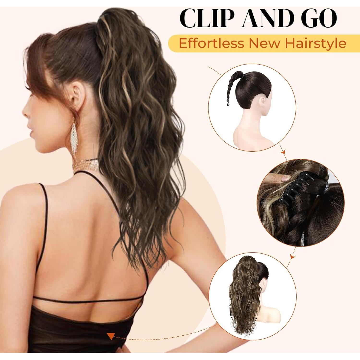 Extensión de Cola de Caballo LONAI 45.72 cm Rizada con Clip - Rubio Oscuro