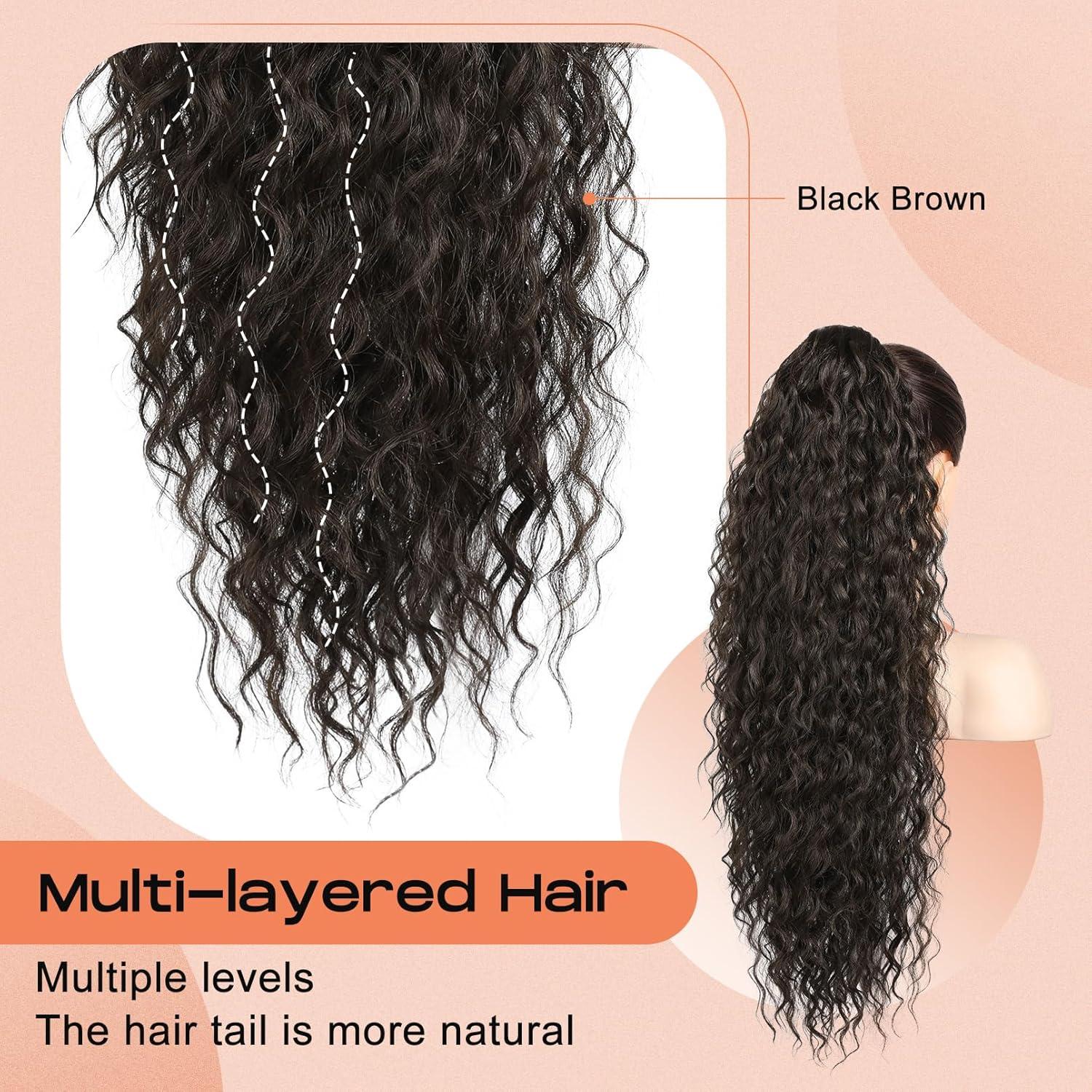 Extensión de Cola de Caballo Rizada SEIKEA 66 cm Clip Garra Negro Marrón