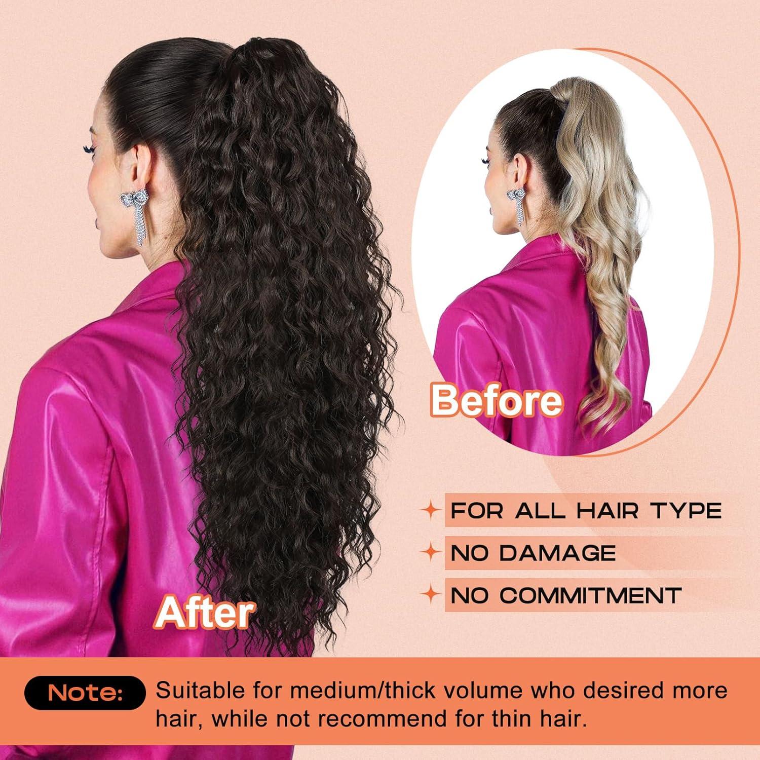 Extensión de Cola de Caballo Rizada SEIKEA 66 cm Clip Garra Negro Marrón