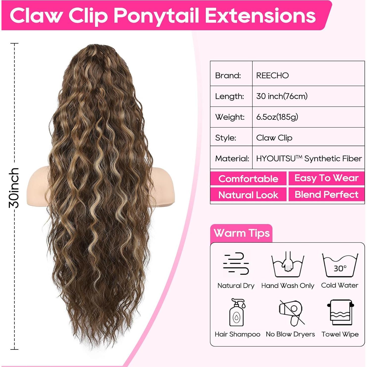 Extensión de Cola de Caballo Rizada REECHO 76.2 cm Marrón Chocolate