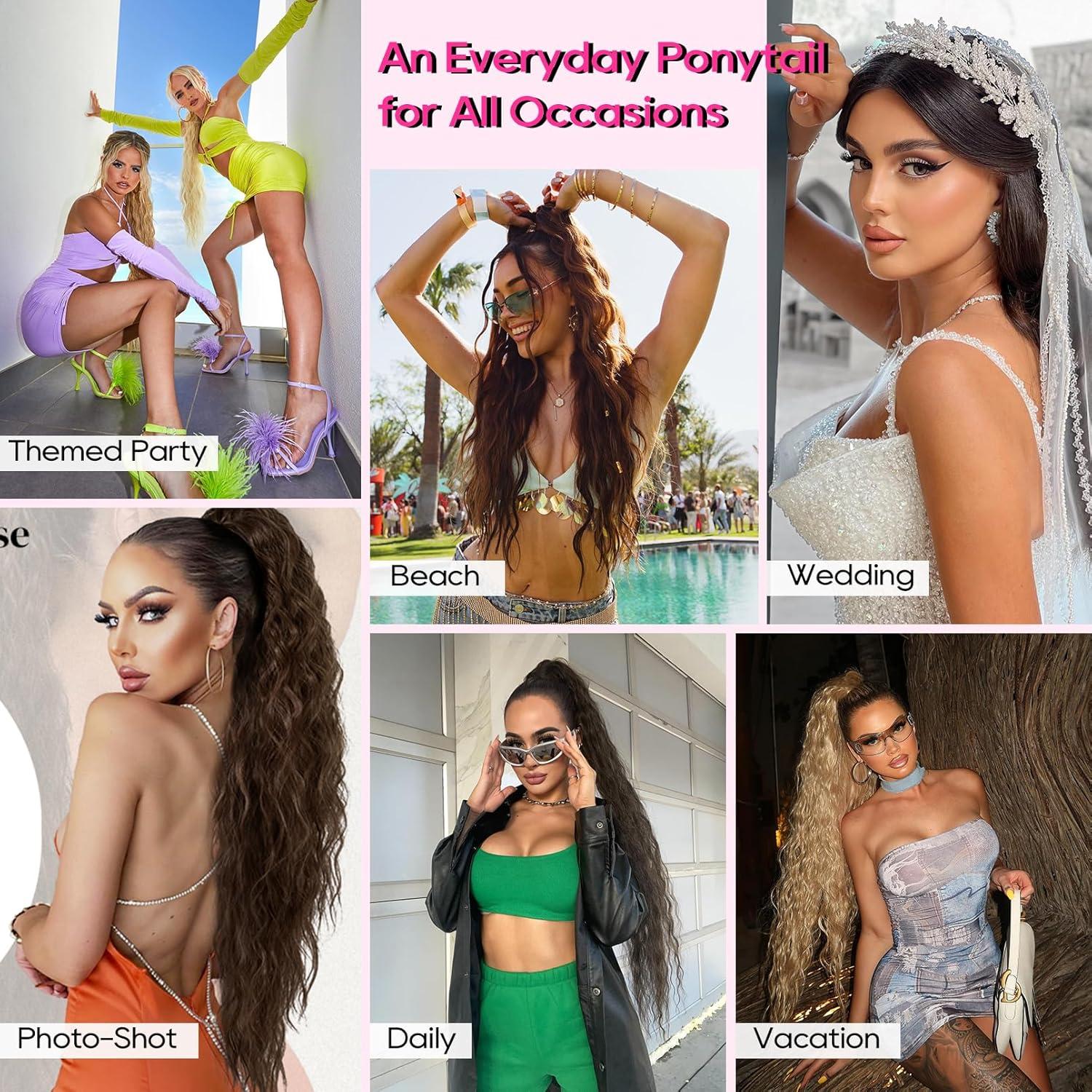 Extensión de Cola de Caballo Rizada REECHO 76.2 cm Marrón Chocolate