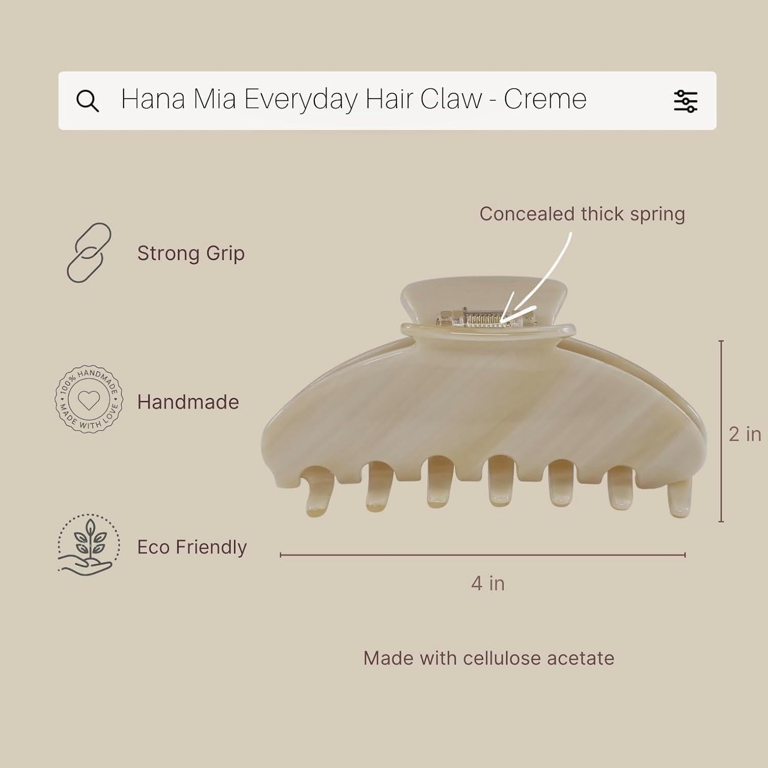 Garras de Pelo Duraderas Hana Mia 10.16 cm Crema para Cabello Grueso