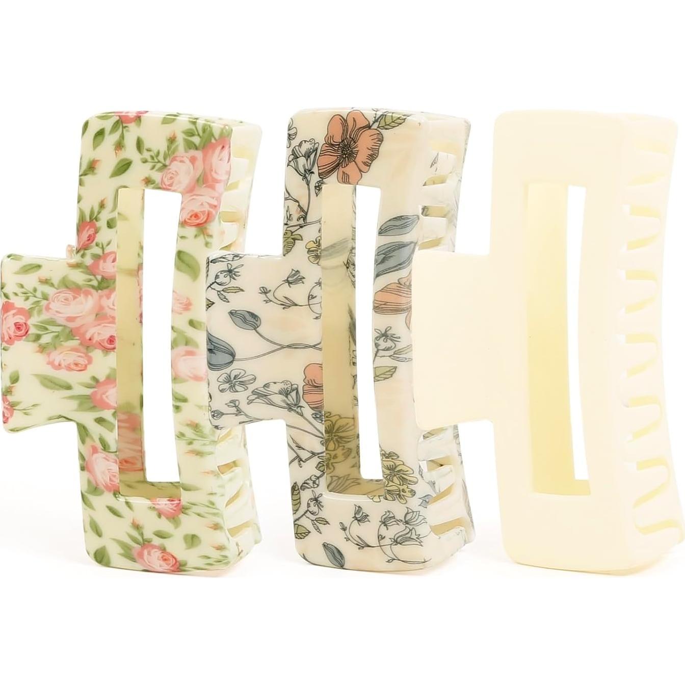 Pinzas para el cabello Tobeffect - 3 unidades 10 cm con diseño floral