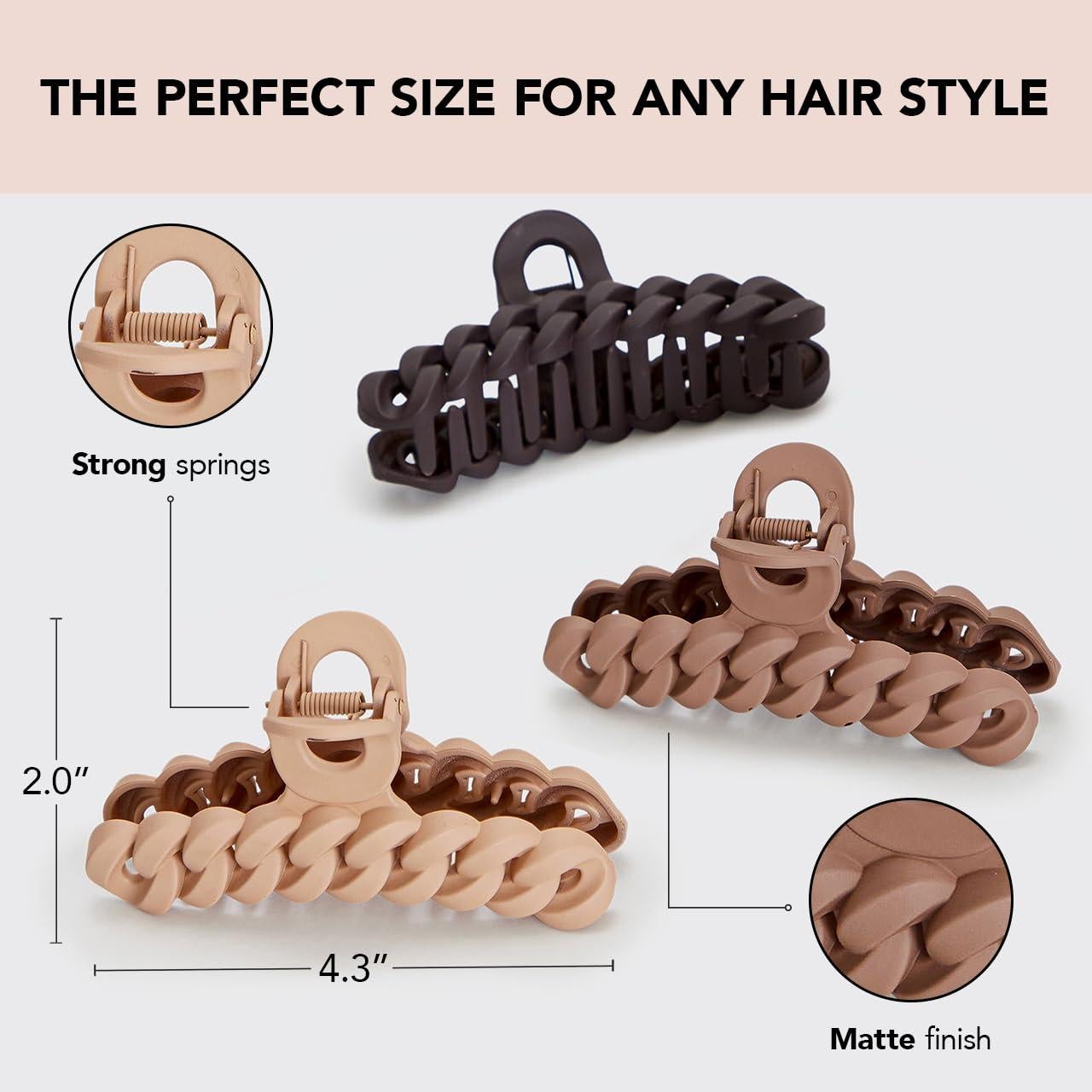 Set de 3 Clips de Garra Grandes Kitsch para Cabello Grueso