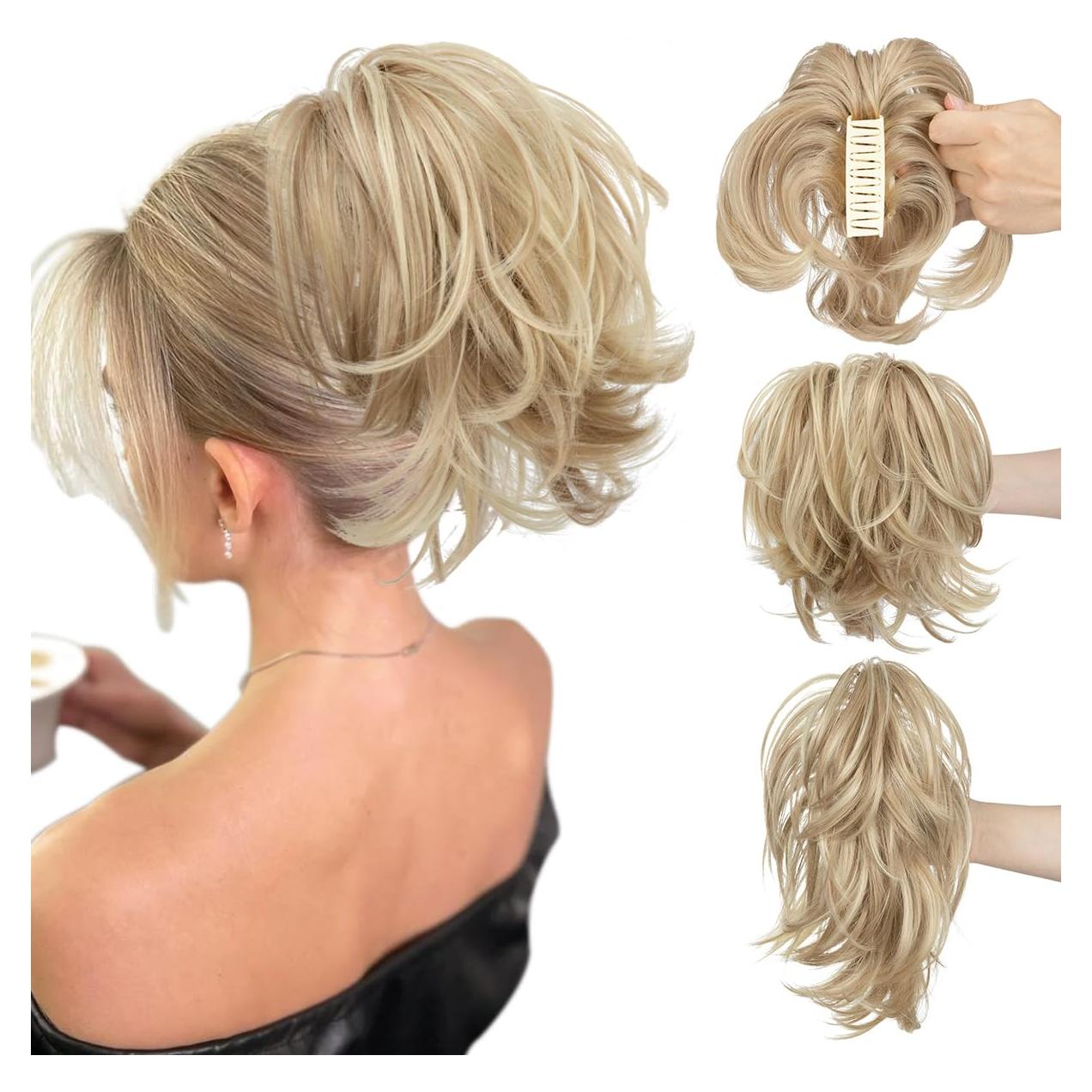 Extensiones de Cabello Sintético CJL HAIR Coleta Corto Rubio Sucio