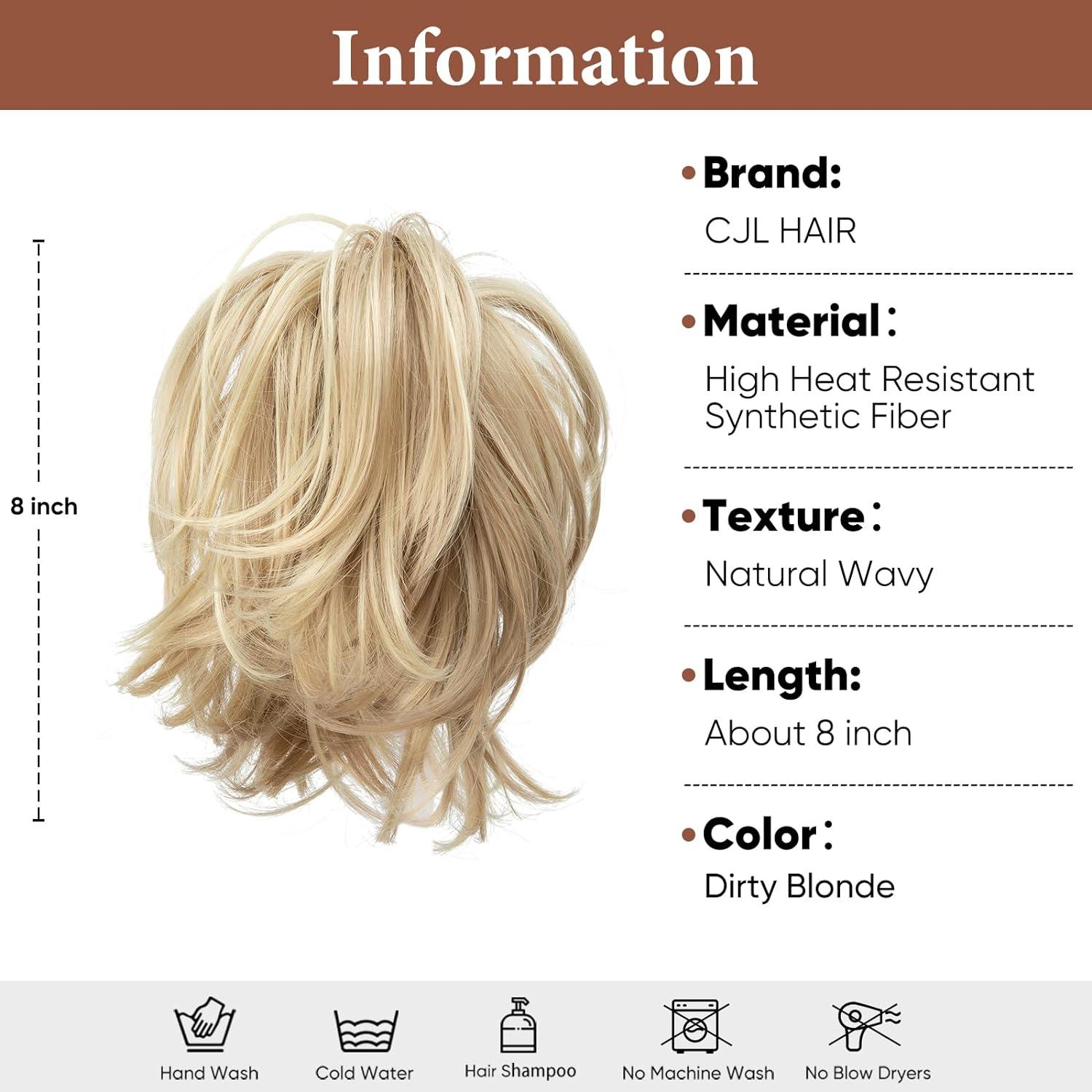 Extensiones de Cabello Sintético CJL HAIR Coleta Corto Rubio Sucio