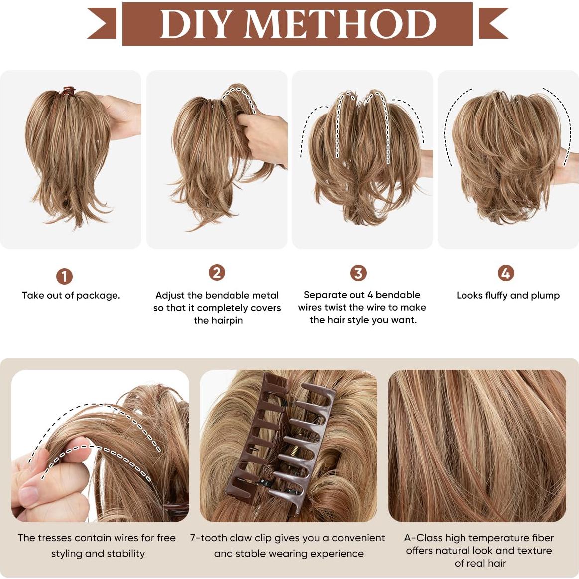 Extensiones de Cabello Sintético CJL HAIR Coleta Corto Rubio Sucio