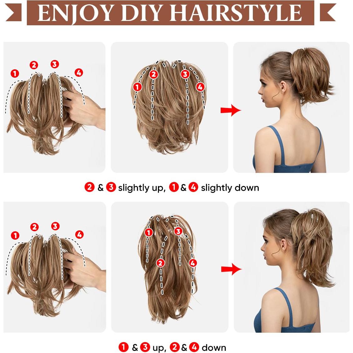 Extensiones de Cabello Sintético CJL HAIR Coleta Corto Rubio Sucio