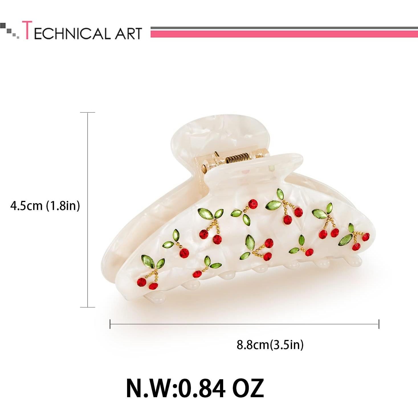 Clip de Pelo Garras Acrílico LILIE&WHITE Cereza Roja con Rhinestones