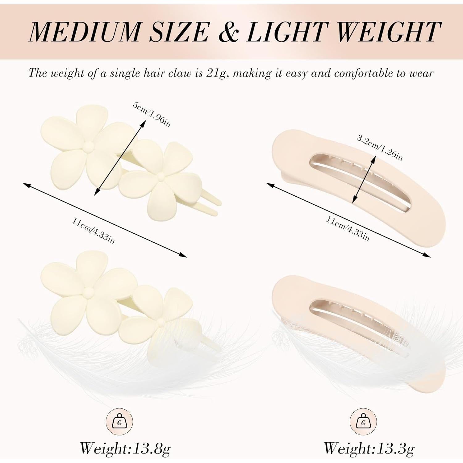 8 Clips de Pelo Planos Obeoby para Mujeres y Niñas - Multicolor