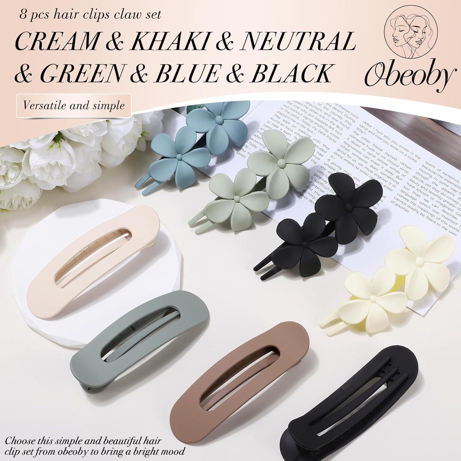 8 Clips de Pelo Planos Obeoby para Mujeres y Niñas - Multicolor