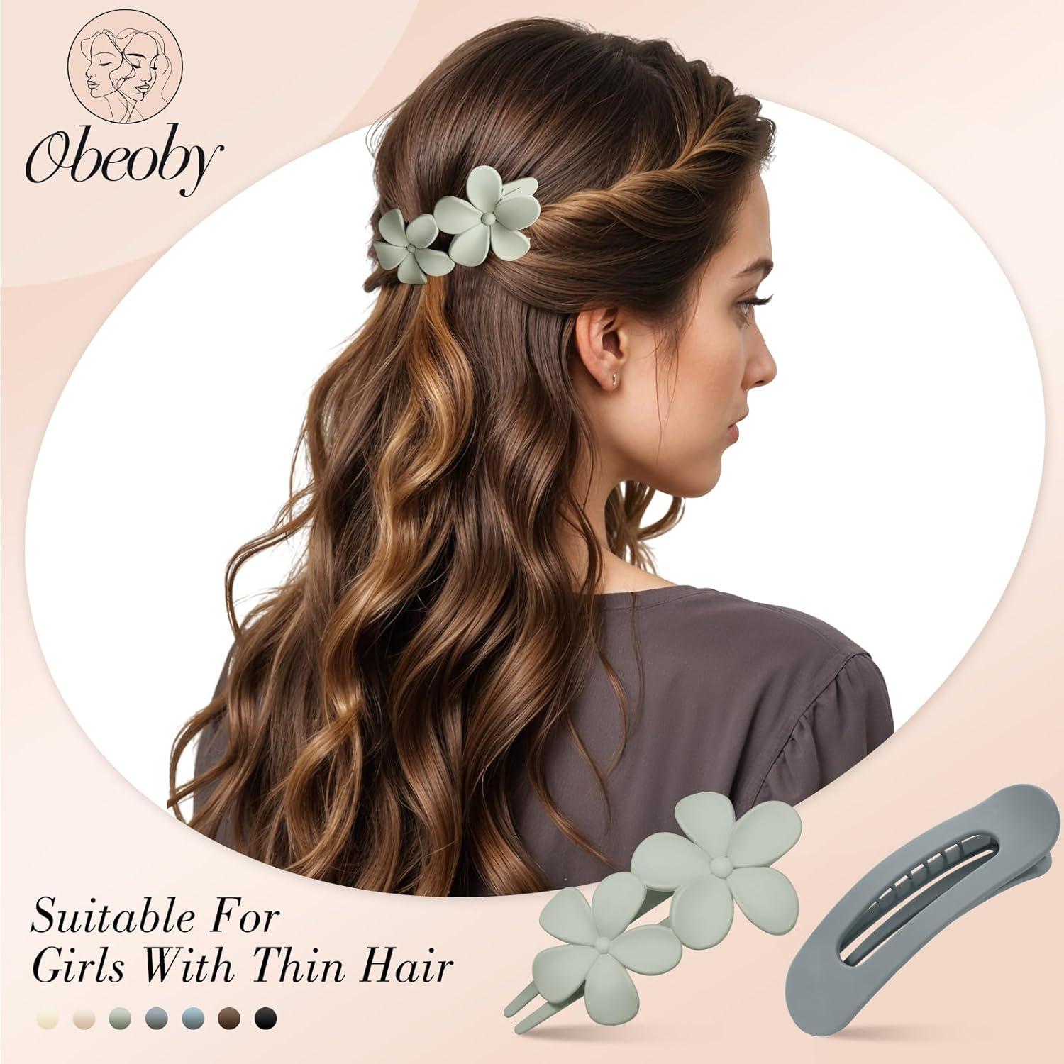 8 Clips de Pelo Planos Obeoby para Mujeres y Niñas - Multicolor