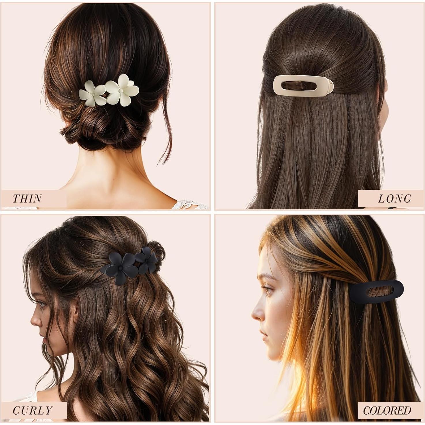 8 Clips de Pelo Planos Obeoby para Mujeres y Niñas - Multicolor
