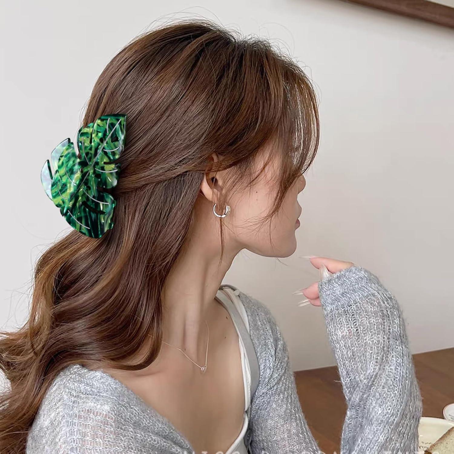 Clip de Garra para Cabello SUPCLIPS Hoja Verde 8.89 cm