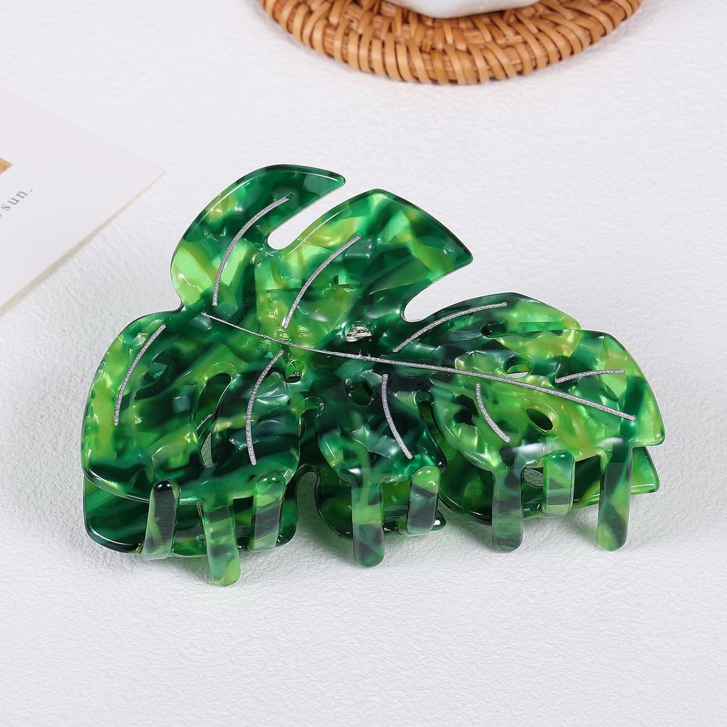 Clip de Garra para Cabello SUPCLIPS Hoja Verde 8.89 cm