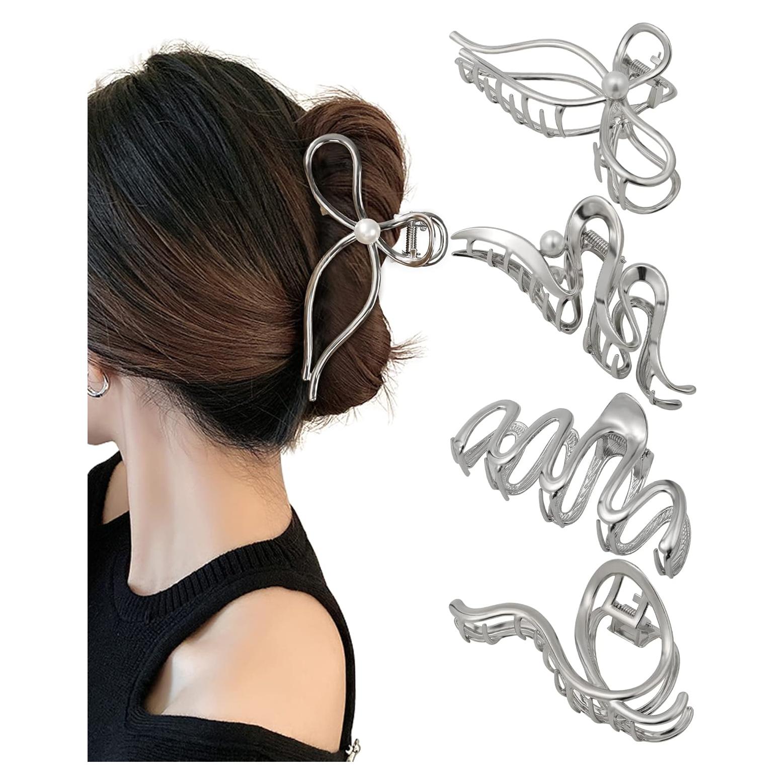Clips de Garra de Metal HAIMEIKANG - 4 Pcs Plata para Cabello