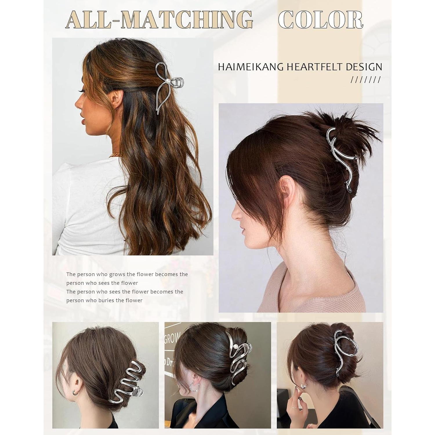 Clips de Garra de Metal HAIMEIKANG - 4 Pcs Plata para Cabello