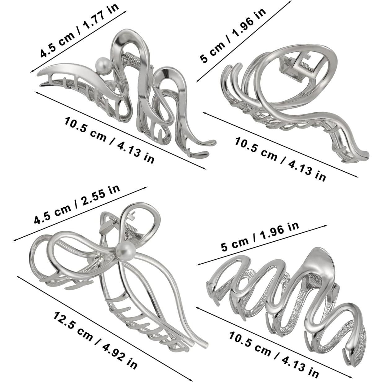 Clips de Garra de Metal HAIMEIKANG - 4 Pcs Plata para Cabello