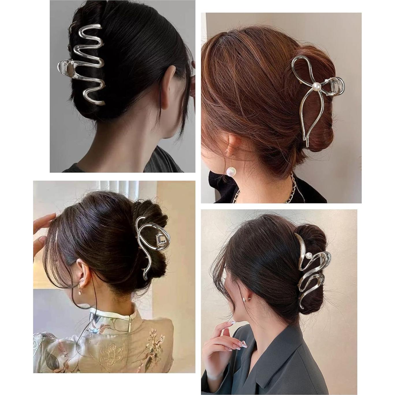 Clips de Garra de Metal HAIMEIKANG - 4 Pcs Plata para Cabello