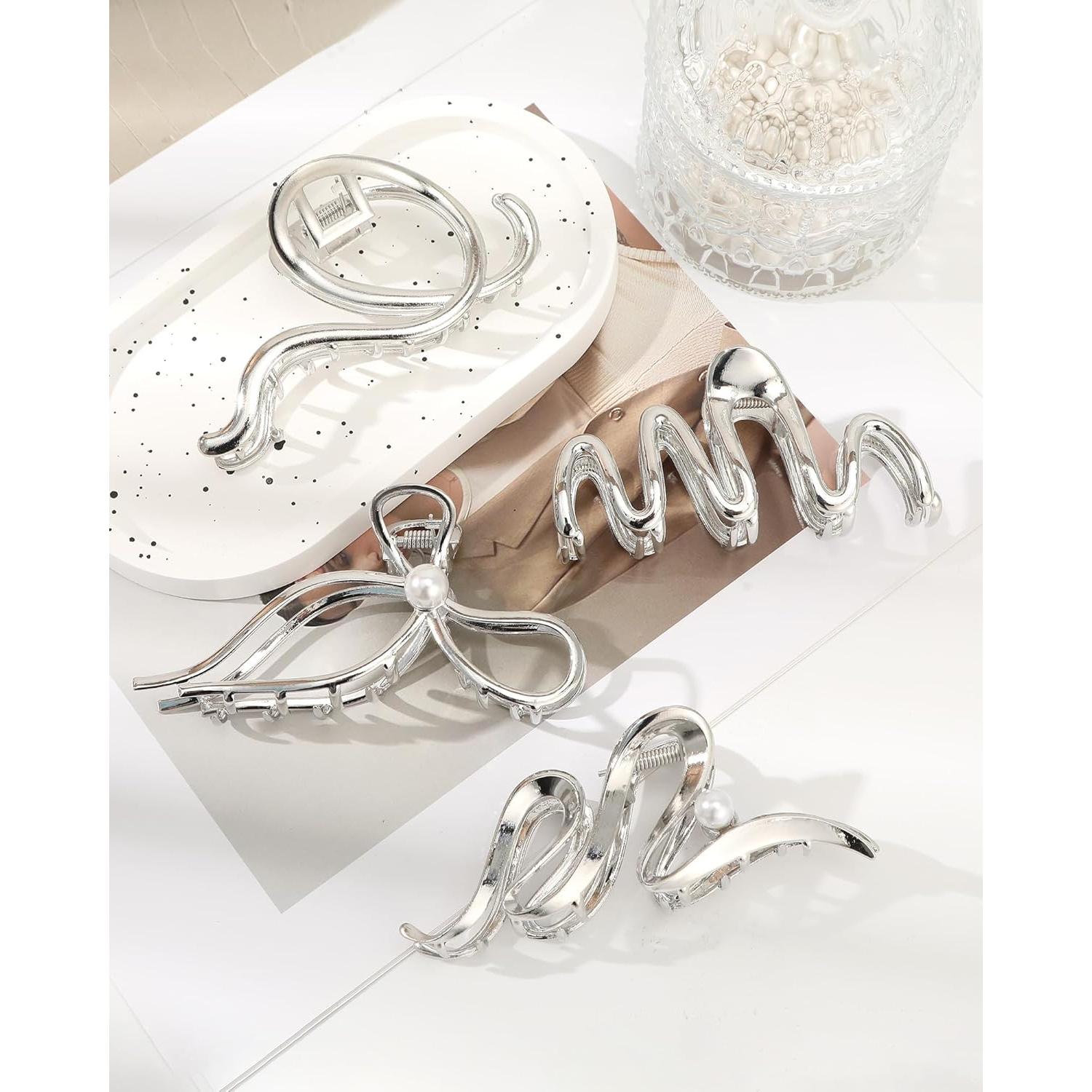 Clips de Garra de Metal HAIMEIKANG - 4 Pcs Plata para Cabello