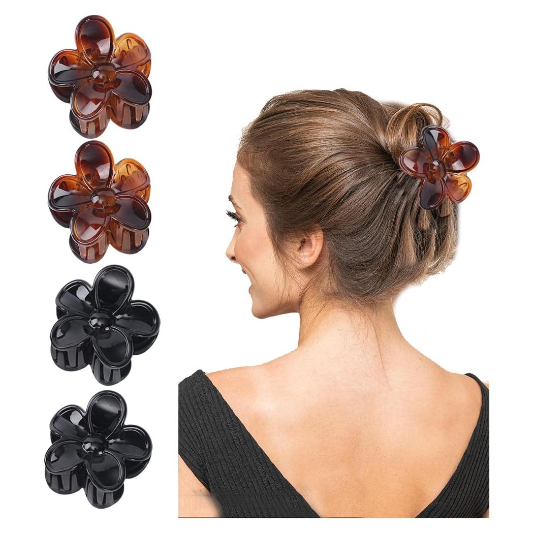 4 Clips de Pelo Flor Antideslizantes Morhom - Tortuga y Negro