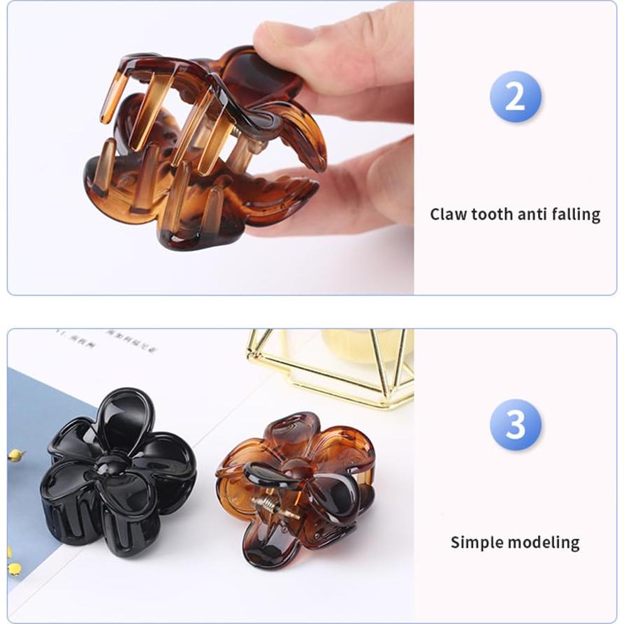 4 Clips de Pelo Flor Antideslizantes Morhom - Tortuga y Negro