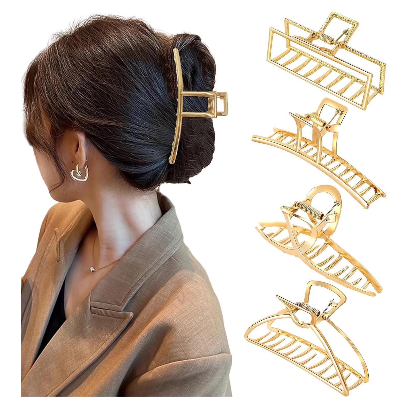 Paquete de 4 Clips de Pelo Dorados SYGY para Cabello Grueso